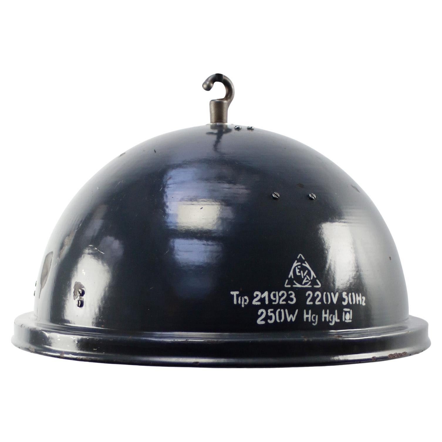 Blue Enamel Vintage Industrial Pendant Lamps For Sale