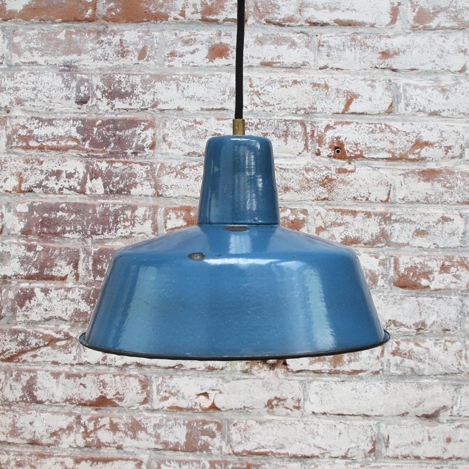 Blue Enamel Vintage Industrial Pendant Light In Good Condition In Amsterdam, NL