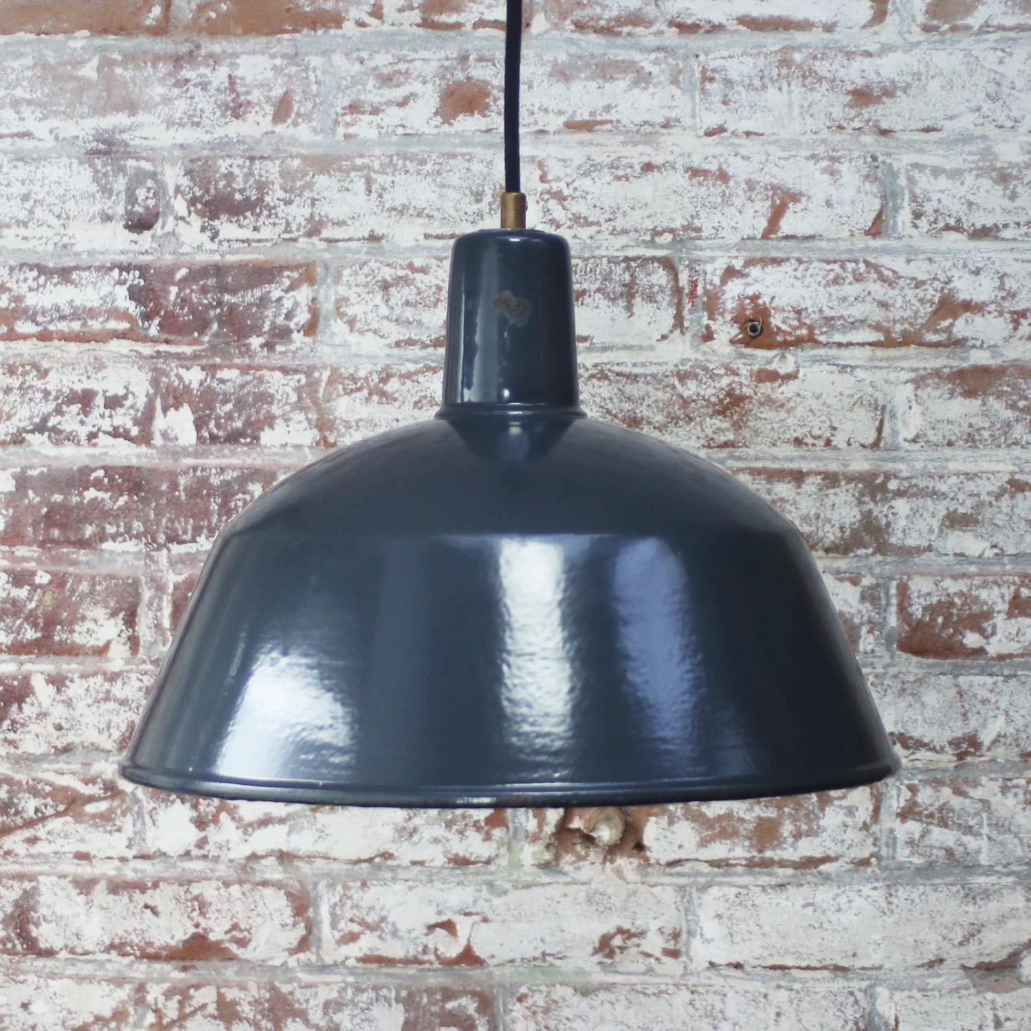 Blue Enamel Vintage Industrial Pendant Lights In Good Condition For Sale In Amsterdam, NL