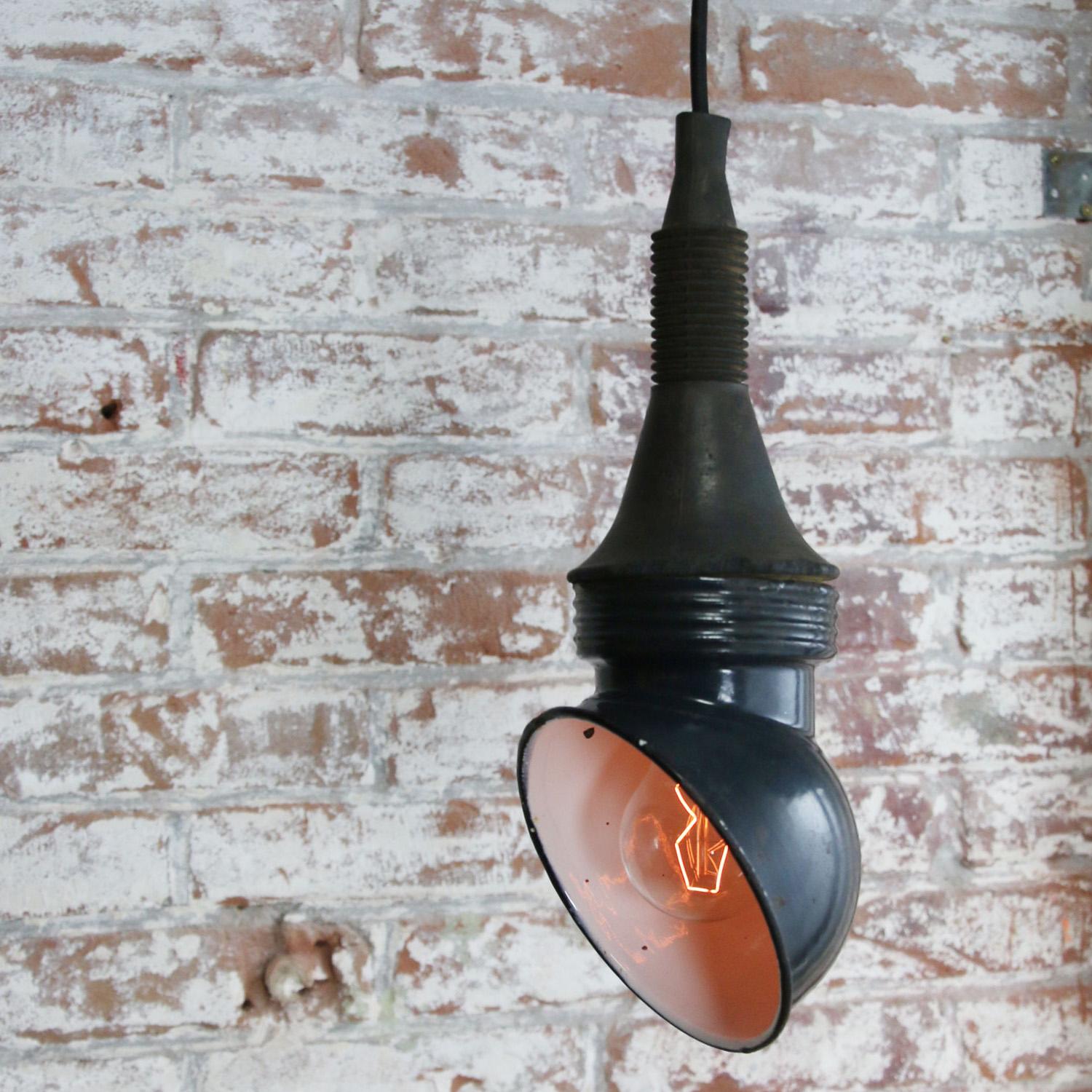 Blue Enamel Vintage Industrial Pendant Work Light In Good Condition For Sale In Amsterdam, NL