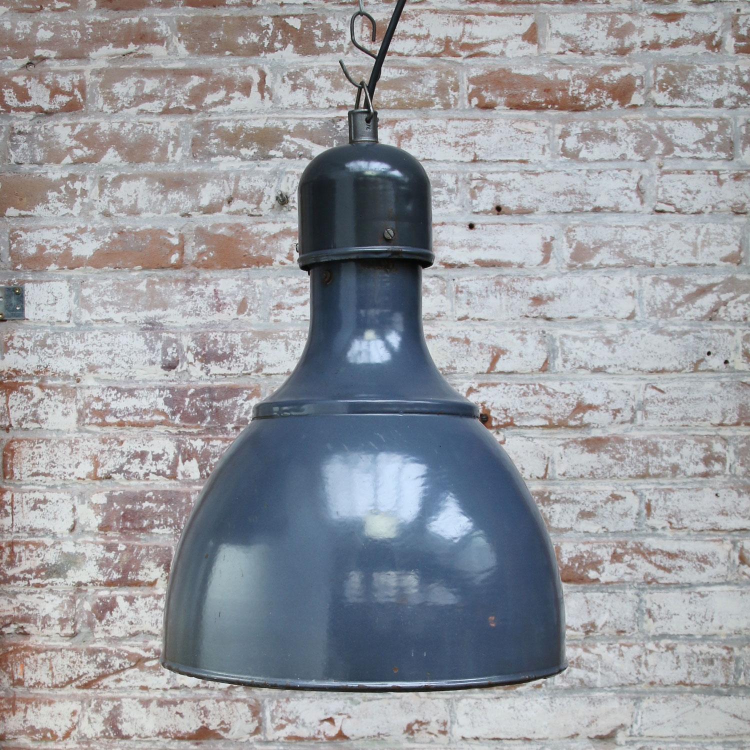 Blue Enamel Vintage Industrial Pendants Hanging Lamp In Good Condition In Amsterdam, NL