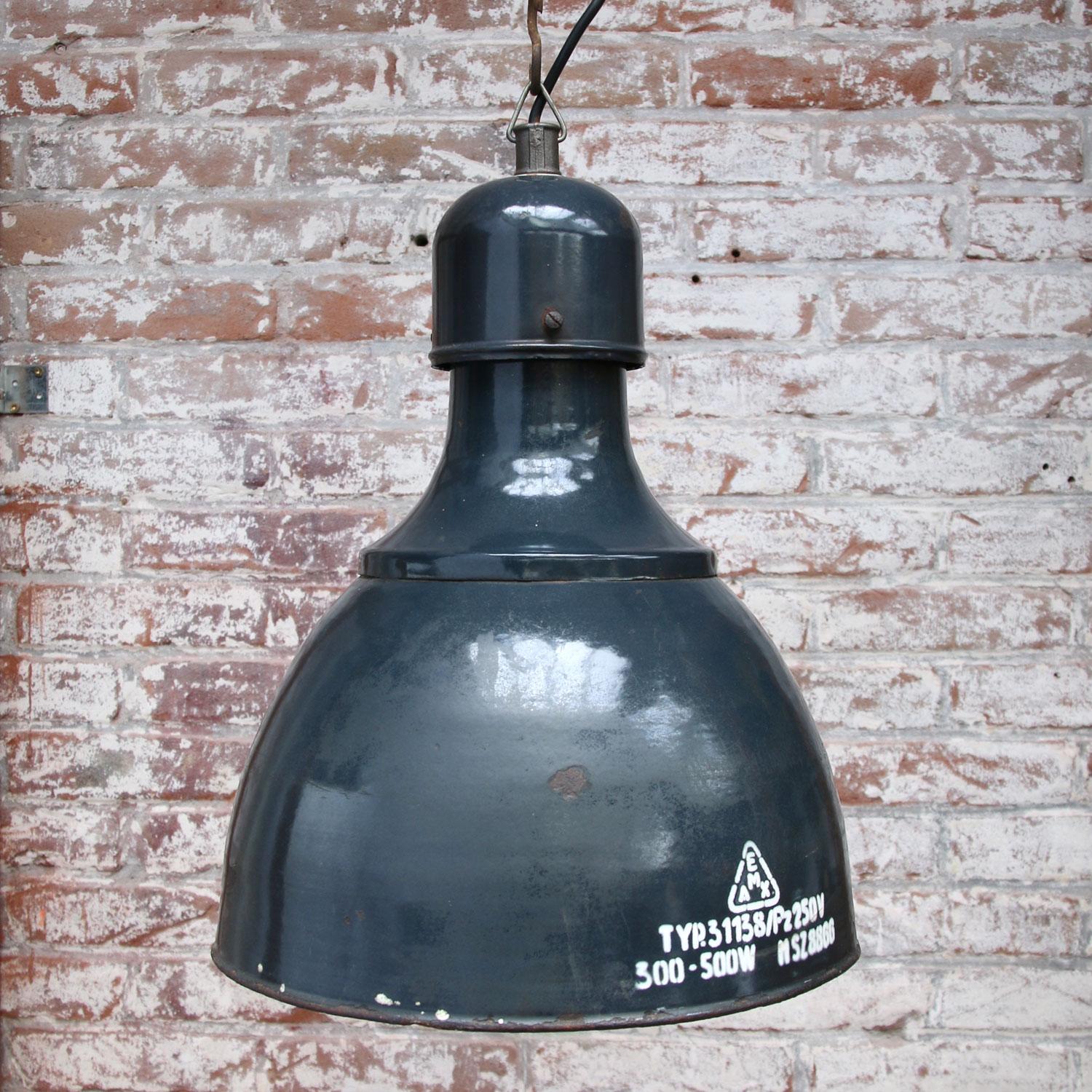 Blue Enamel Vintage Industrial Pendants Hanging Lamps In Good Condition In Amsterdam, NL