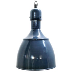 Blue Enamel Vintage Industrial Pendants Hanging Lights NOS