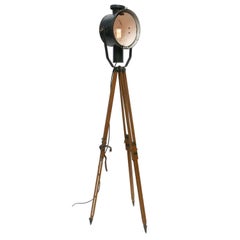 Blue Enamel Vintage Industrial Wooden Tripod Floor Lamp Spot Lights