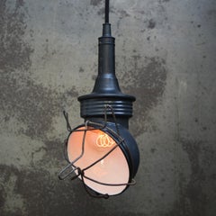 Lampe pendante de travail industrielle vintage en émail bleu