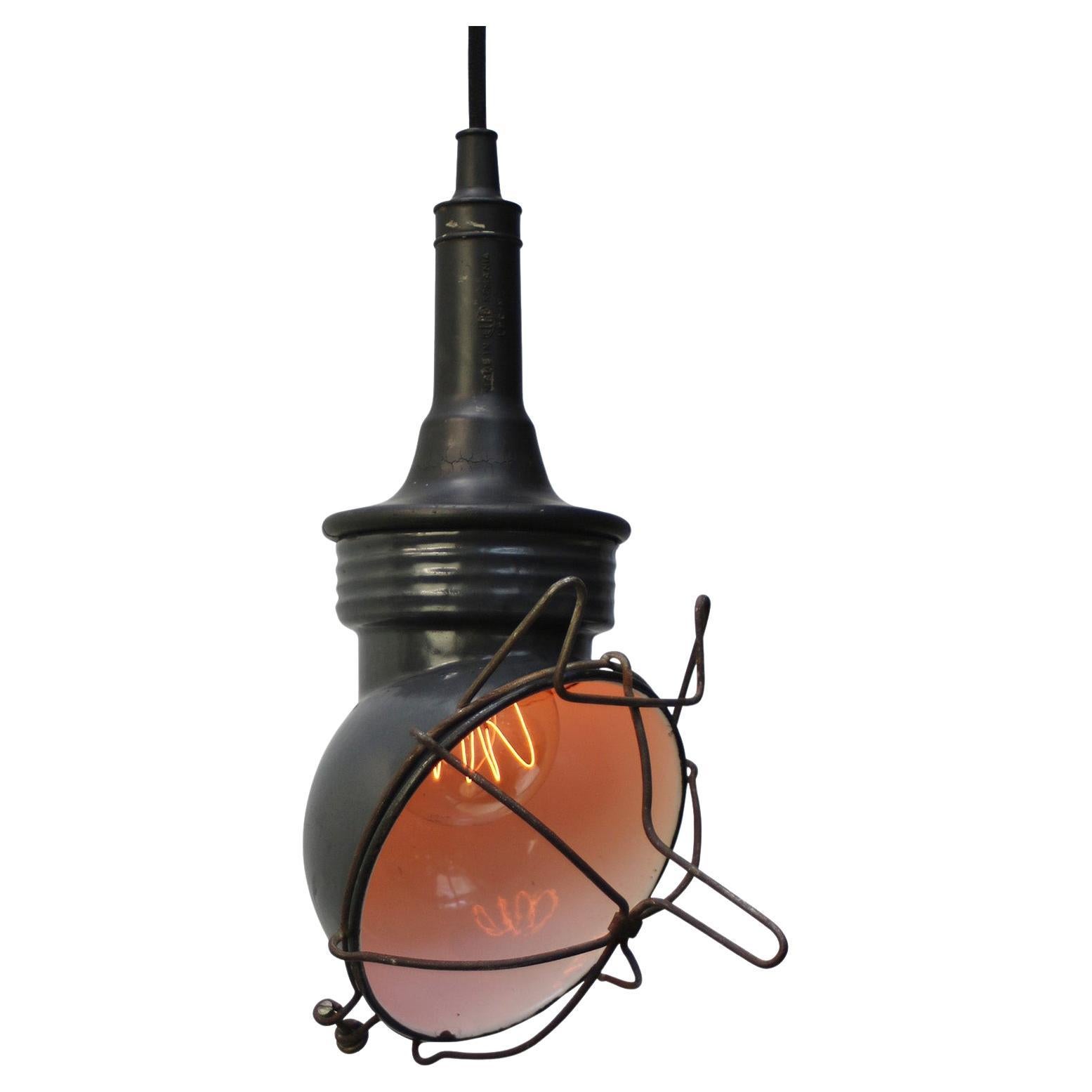 Lampada a sospensione industriale con smalto blu, vintage e da lavoro