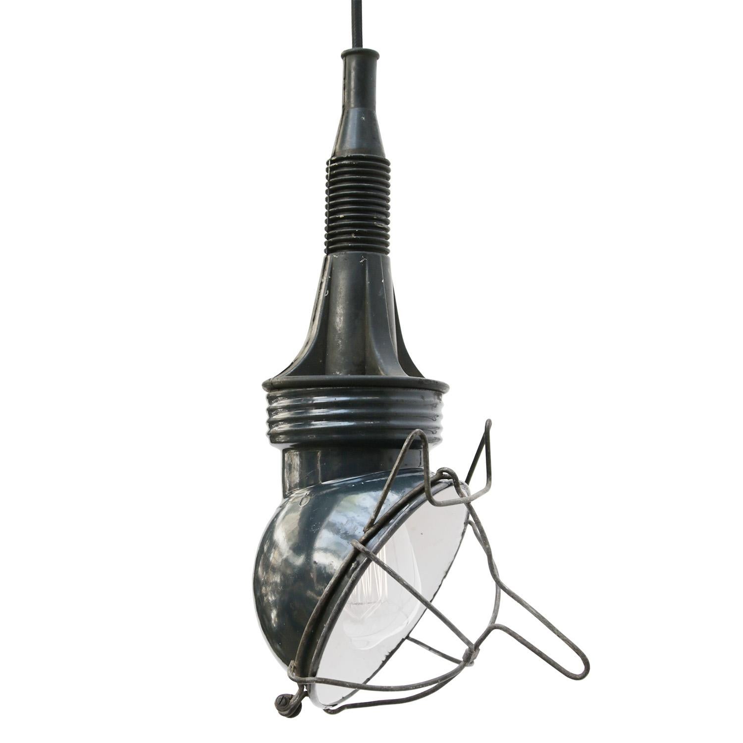 Hungarian Blue Enamel Vintage Industrial Work Light Pendant Lamps For Sale