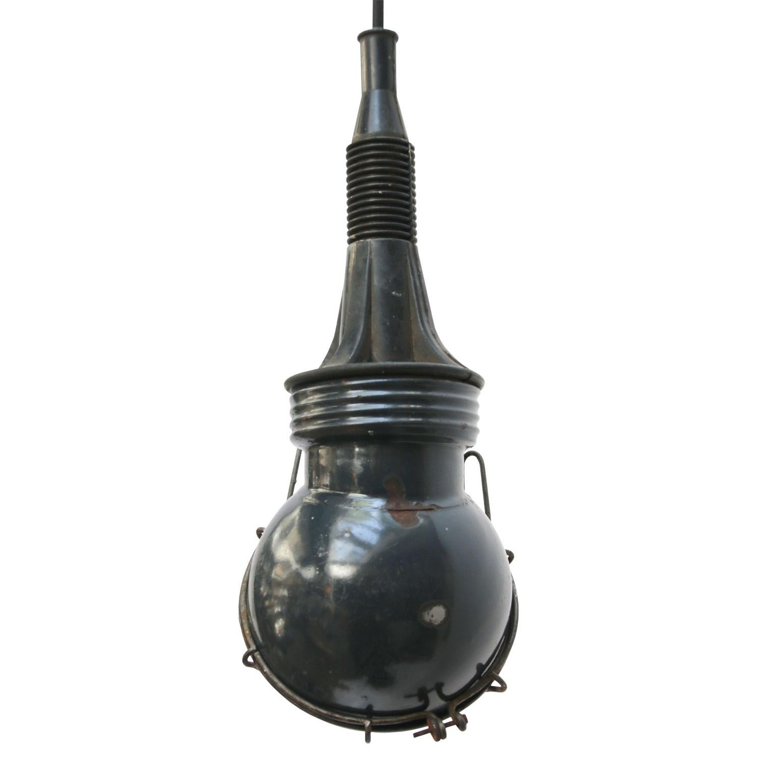 Blue Enamel Vintage Industrial Work Light Pendant Lamps In Good Condition For Sale In Amsterdam, NL