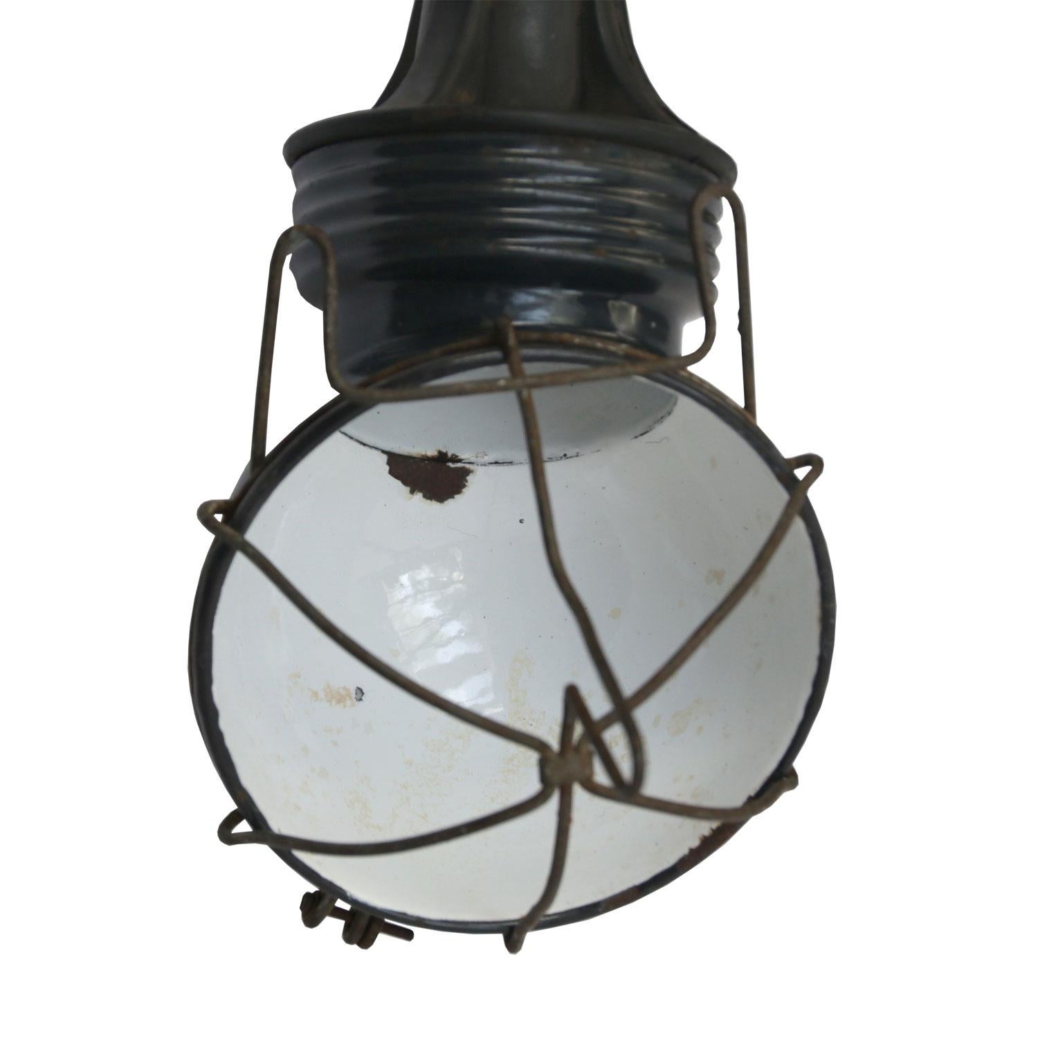 20th Century Blue Enamel Vintage Industrial Work Light Pendant Lamps For Sale