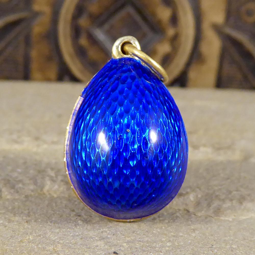 Blue Enamel Vintage Russian Egg Pendant in Silver Gilt In Good Condition In Yorkshire, West Yorkshire