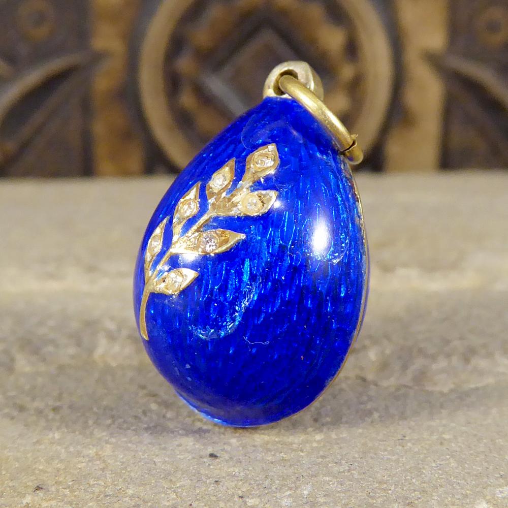 Women's Blue Enamel Vintage Russian Egg Pendant in Silver Gilt