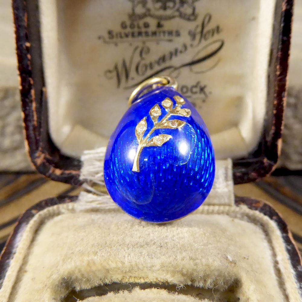 Blue Enamel Vintage Russian Egg Pendant in Silver Gilt 3