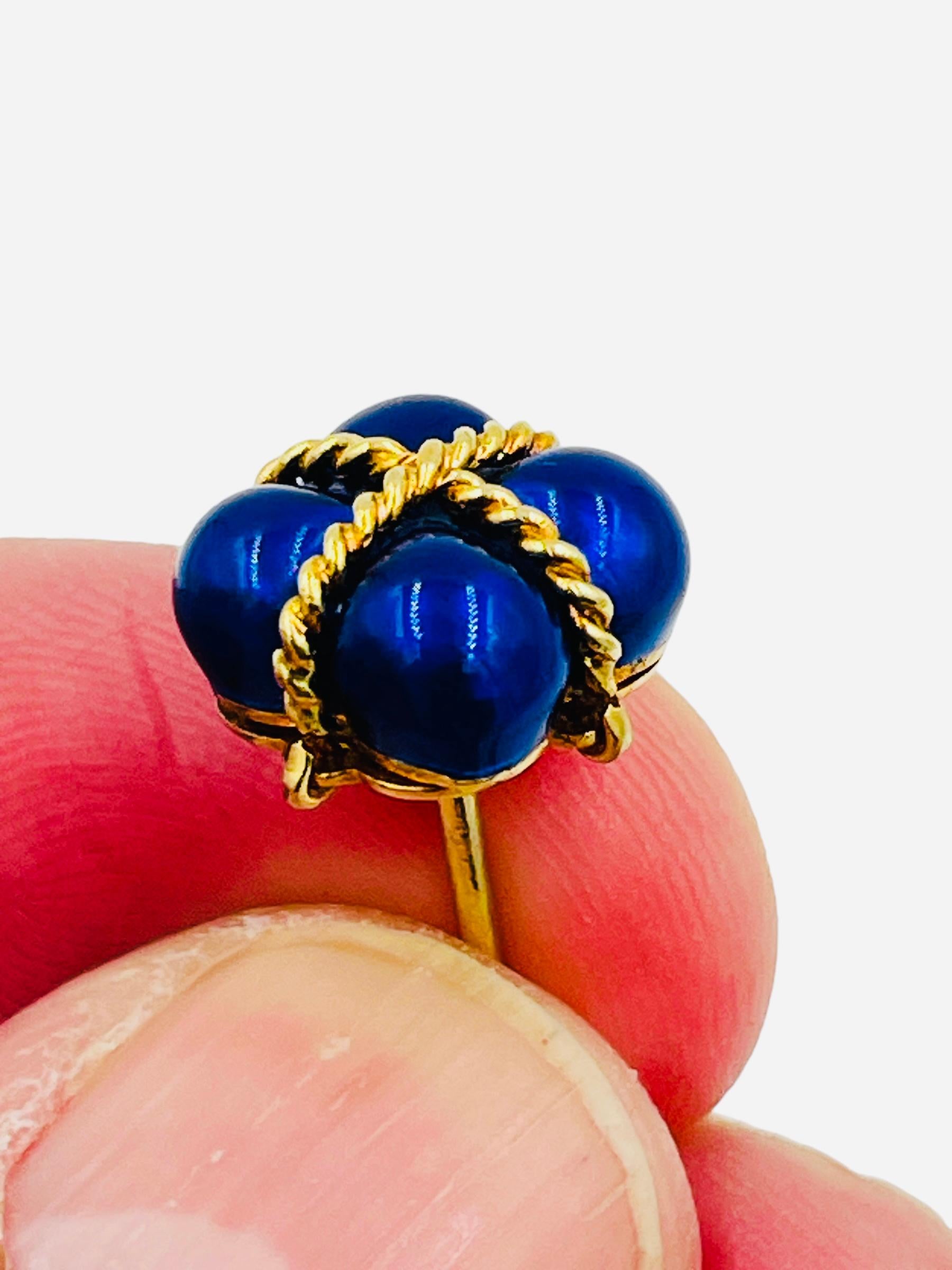 Contemporary Blue Enamel Yellow Gold Tie Tac For Sale
