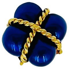 Vintage Blue Enamel Yellow Gold Tie Tac