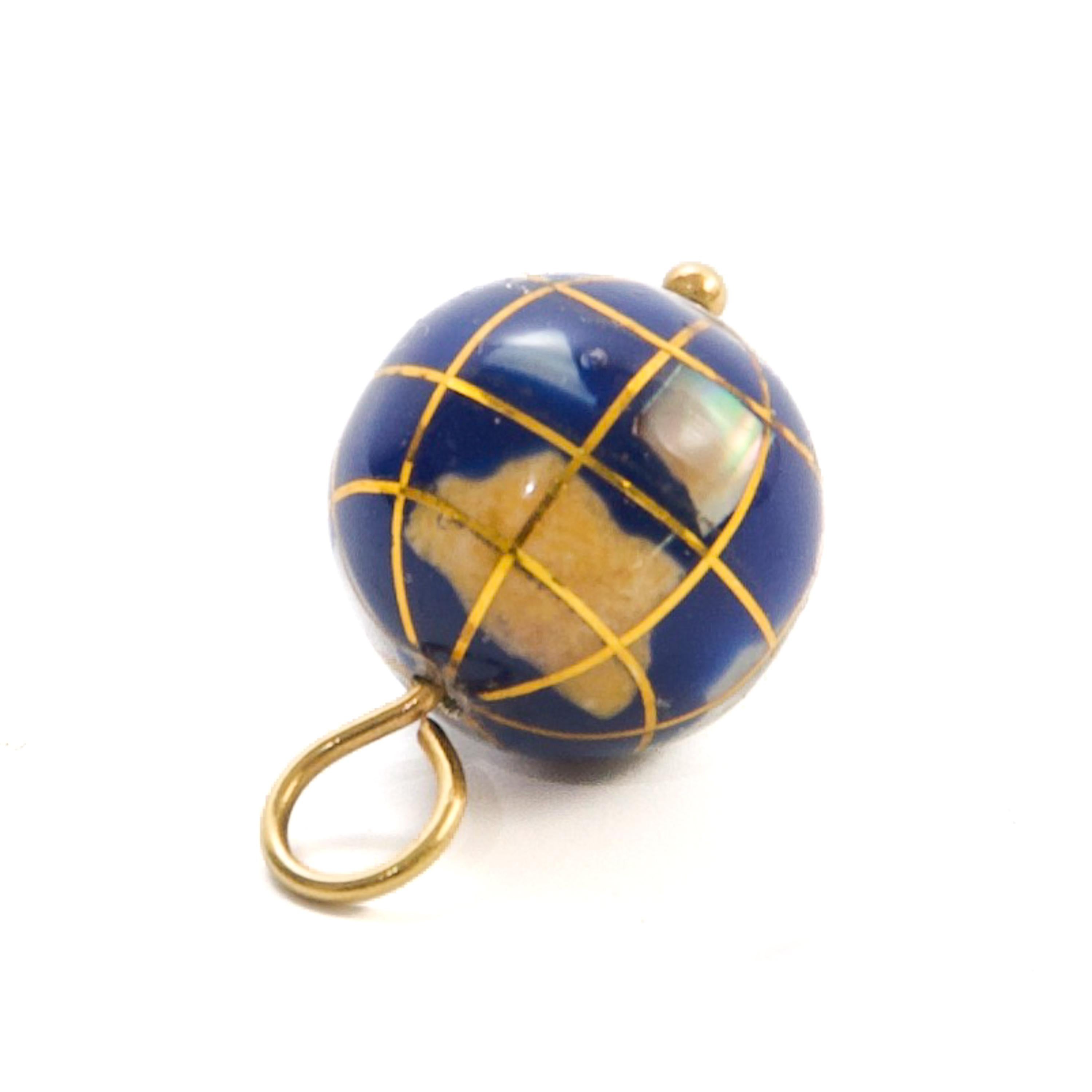 da uomo o donna Ciondolo a forma di globo in oro con smalto blu e pietre preziose in vendita