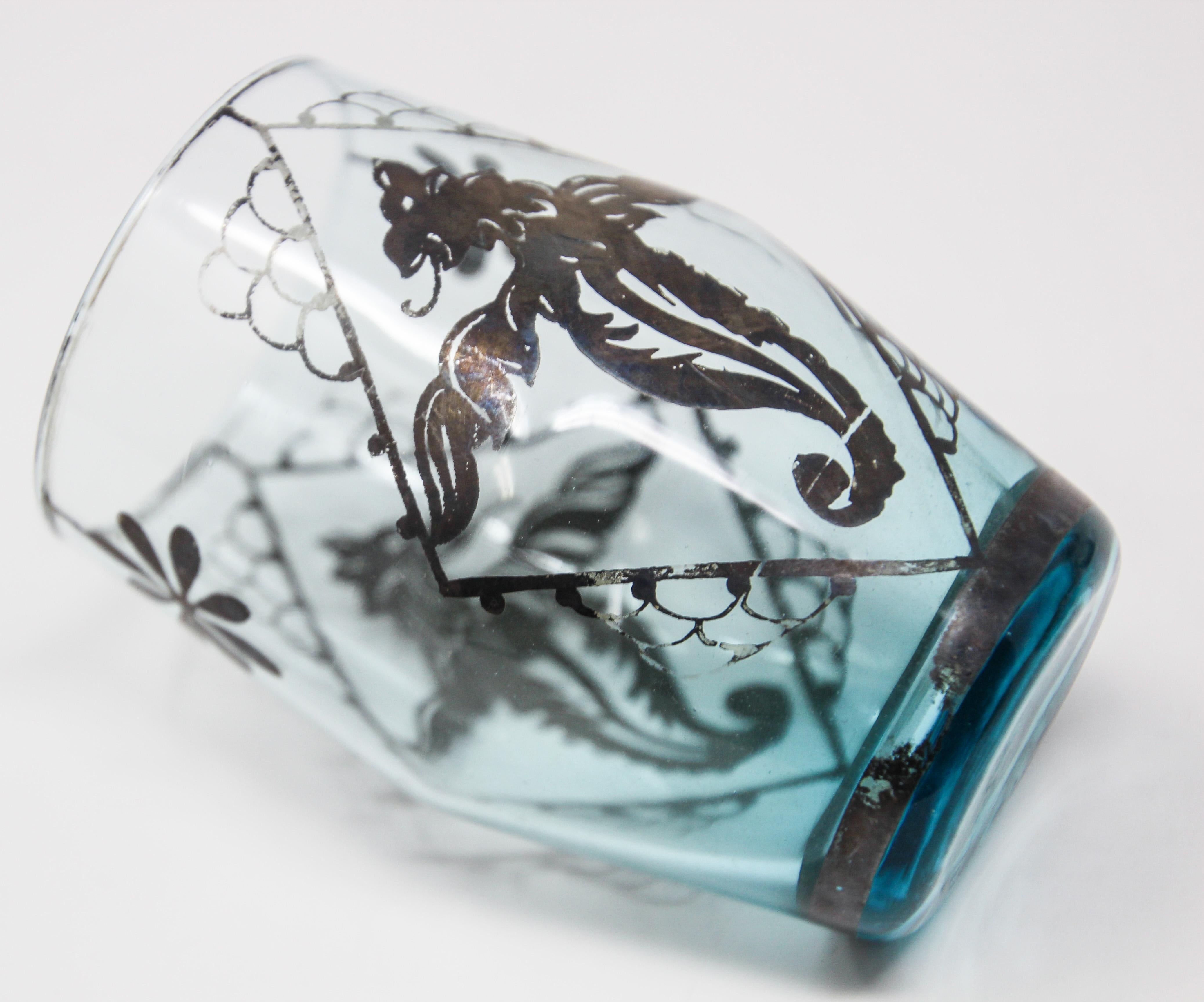 Blue Enamelled Bohemian Glass Liquor Glasses For Sale 4