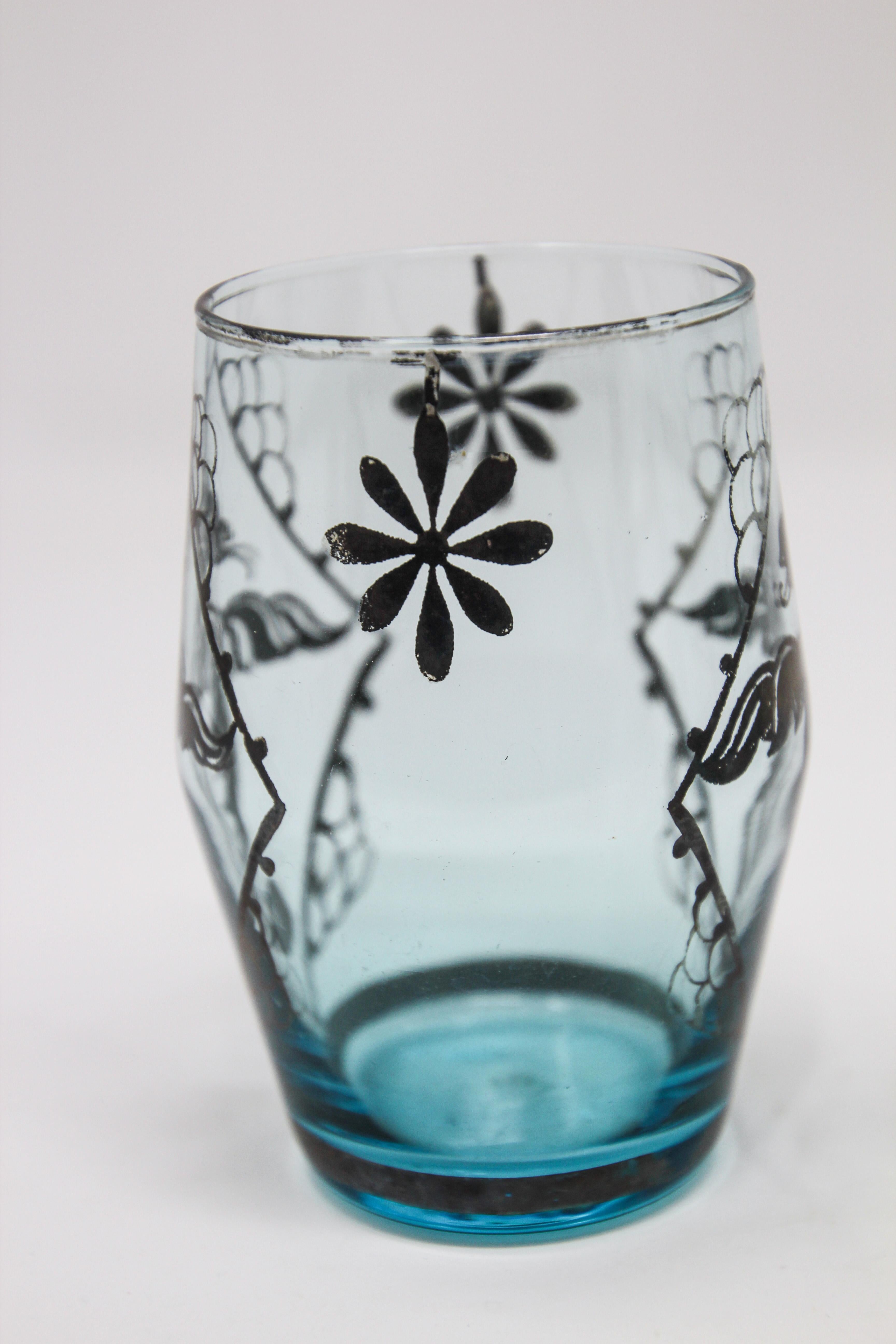 Blue Enamelled Bohemian Glass Liquor Glasses For Sale 1