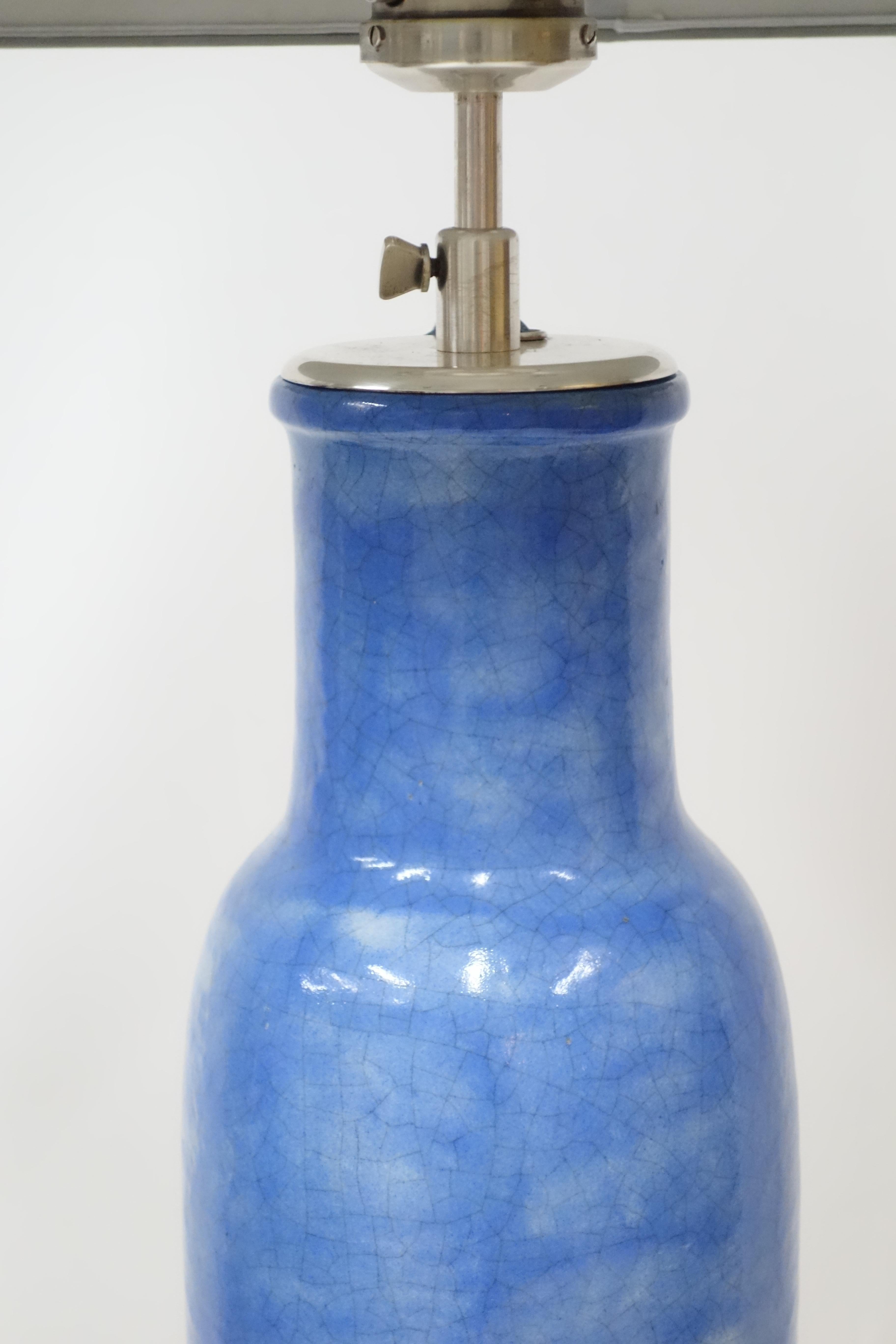 Blue Enameled Ceramic Table Lamp by André Groult, circa 1920 In Good Condition For Sale In Paris, FR