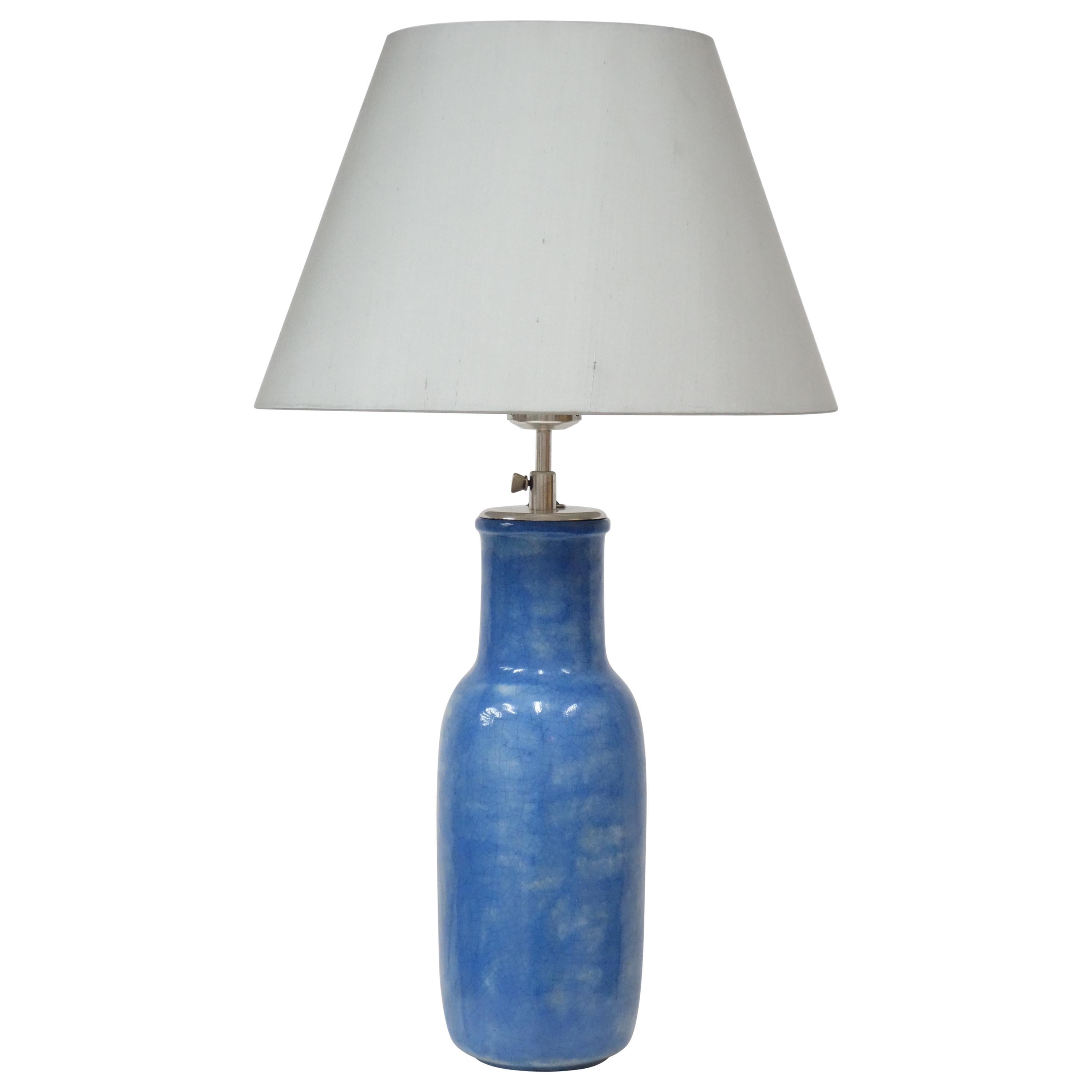 Blue Enameled Ceramic Table Lamp by André Groult, circa 1920 For Sale