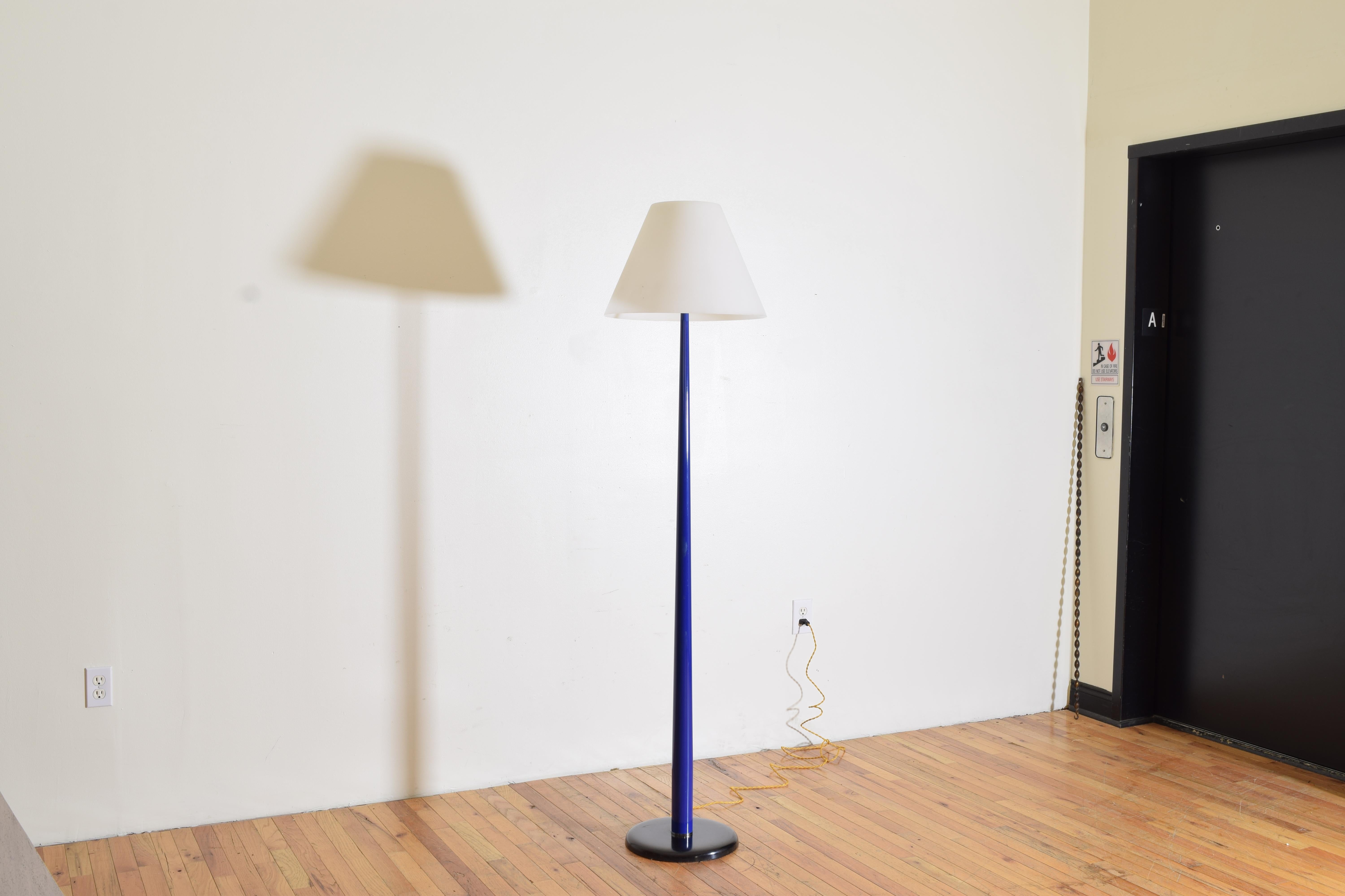 European Blue Enameled Metal and Opaline Glass Floor lamp, Modern For Sale