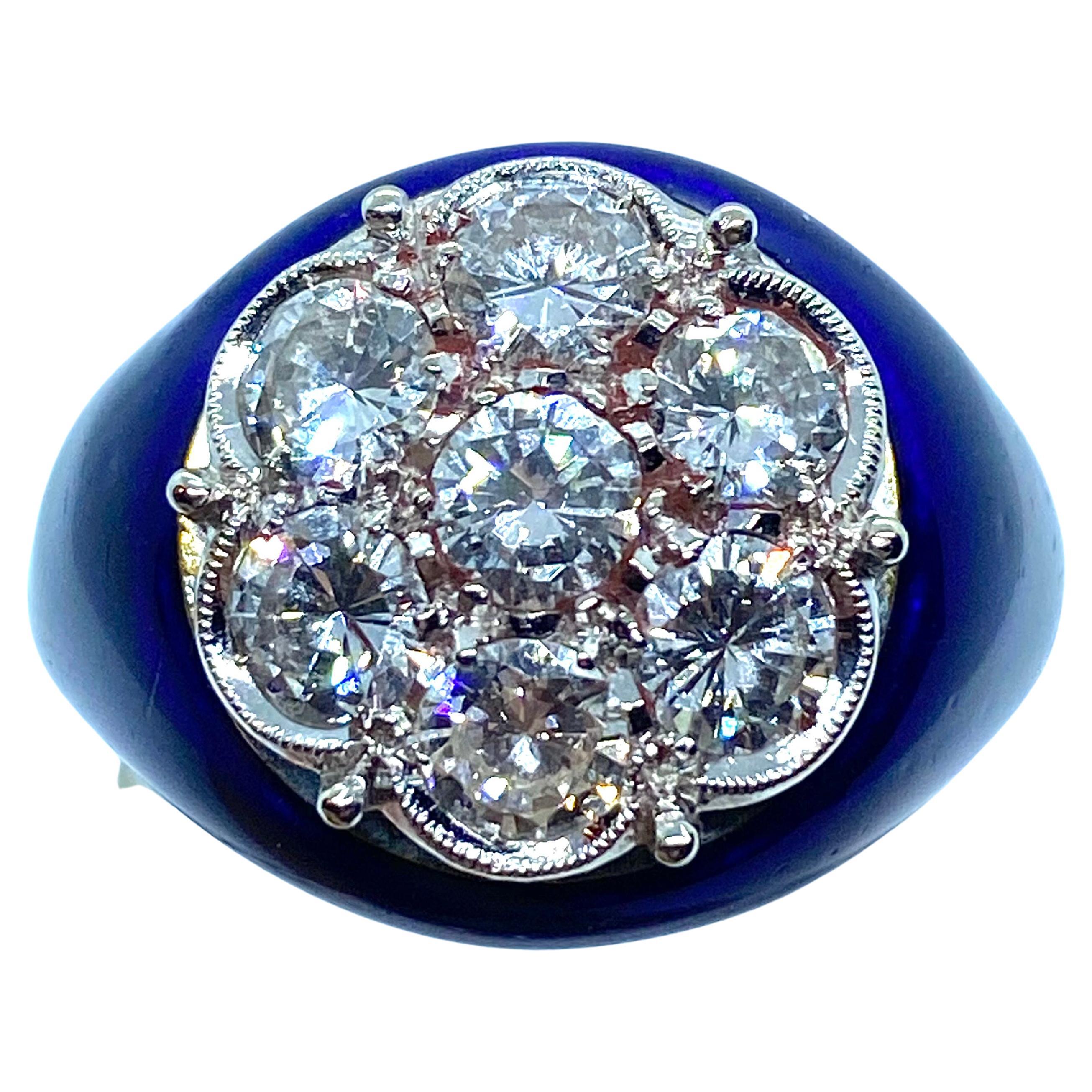 Modernist Blue Enamelled Diamonds Ring For Sale
