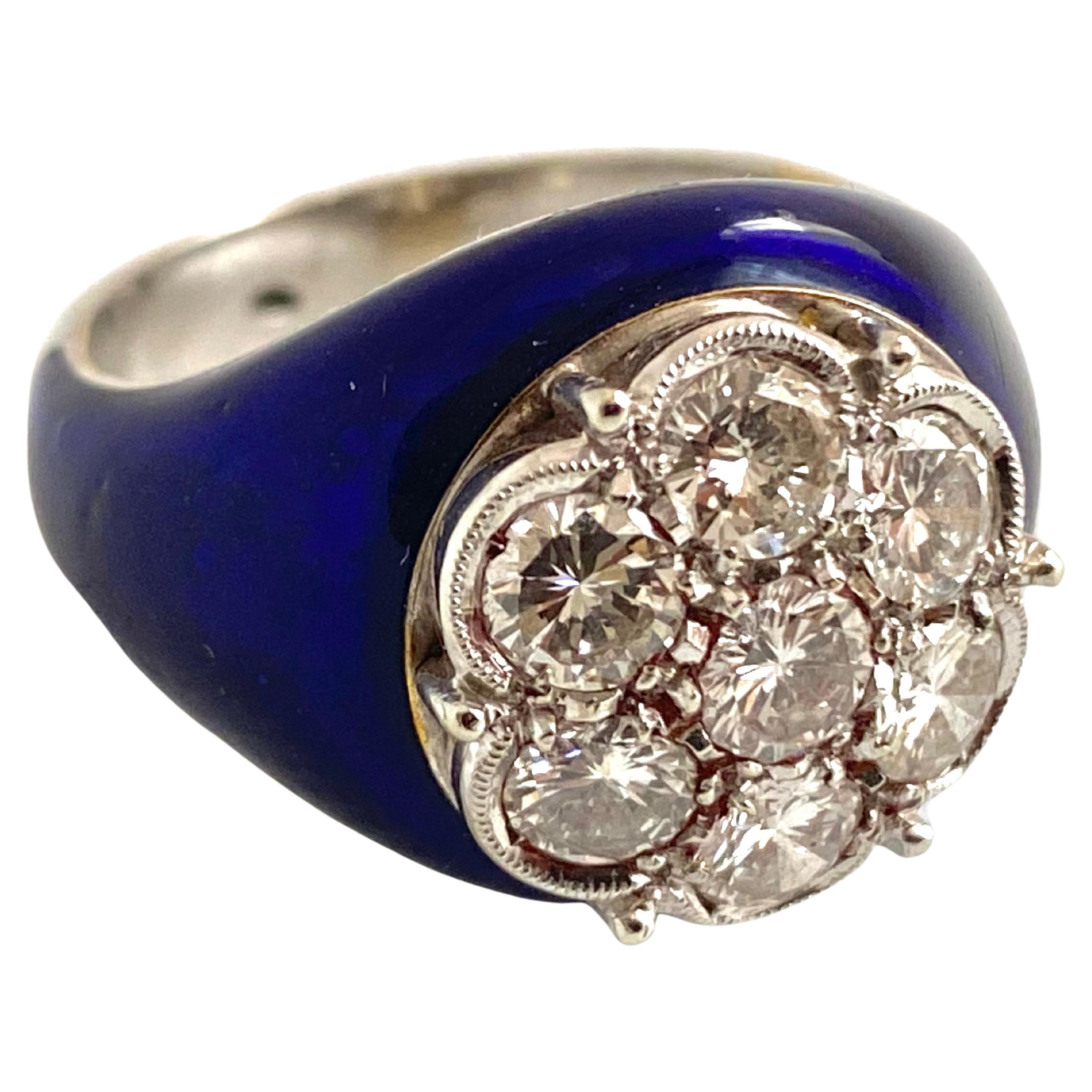 Ring mit blau emaillierten Diamanten (Brillantschliff) im Angebot