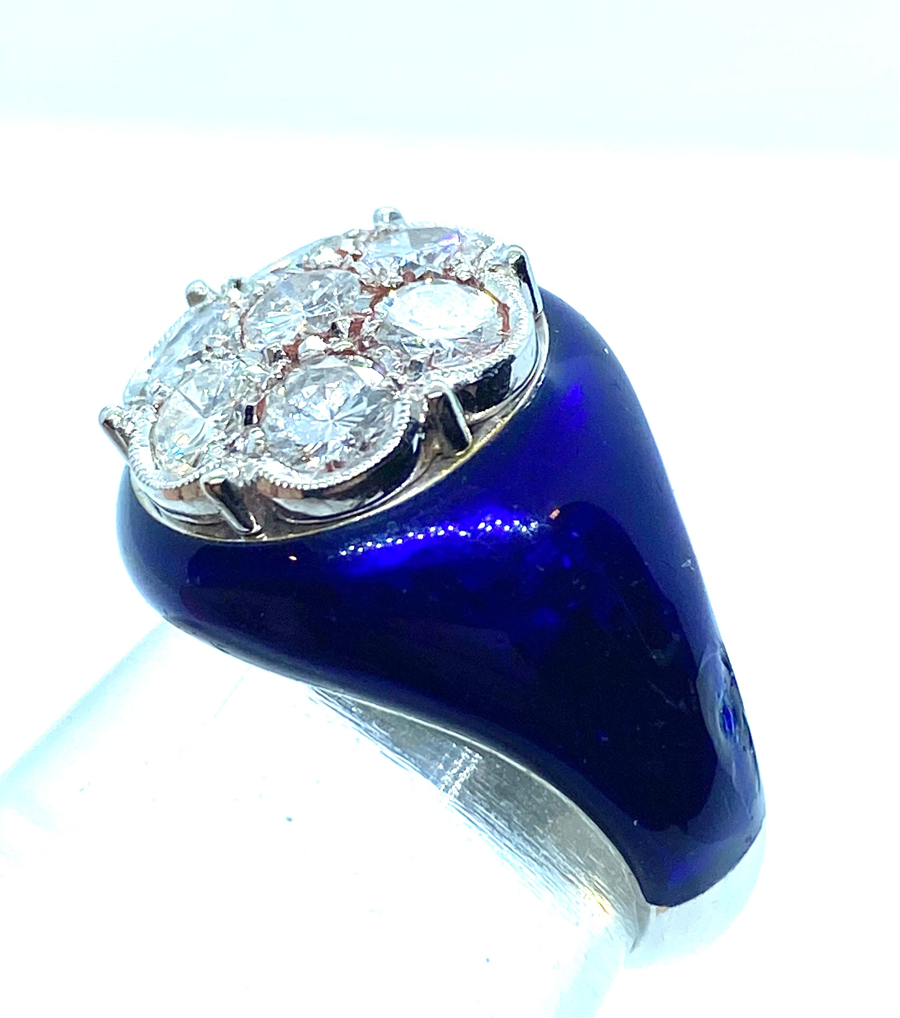 Blue Enamelled Diamonds Ring In Good Condition For Sale In Sežana, SI