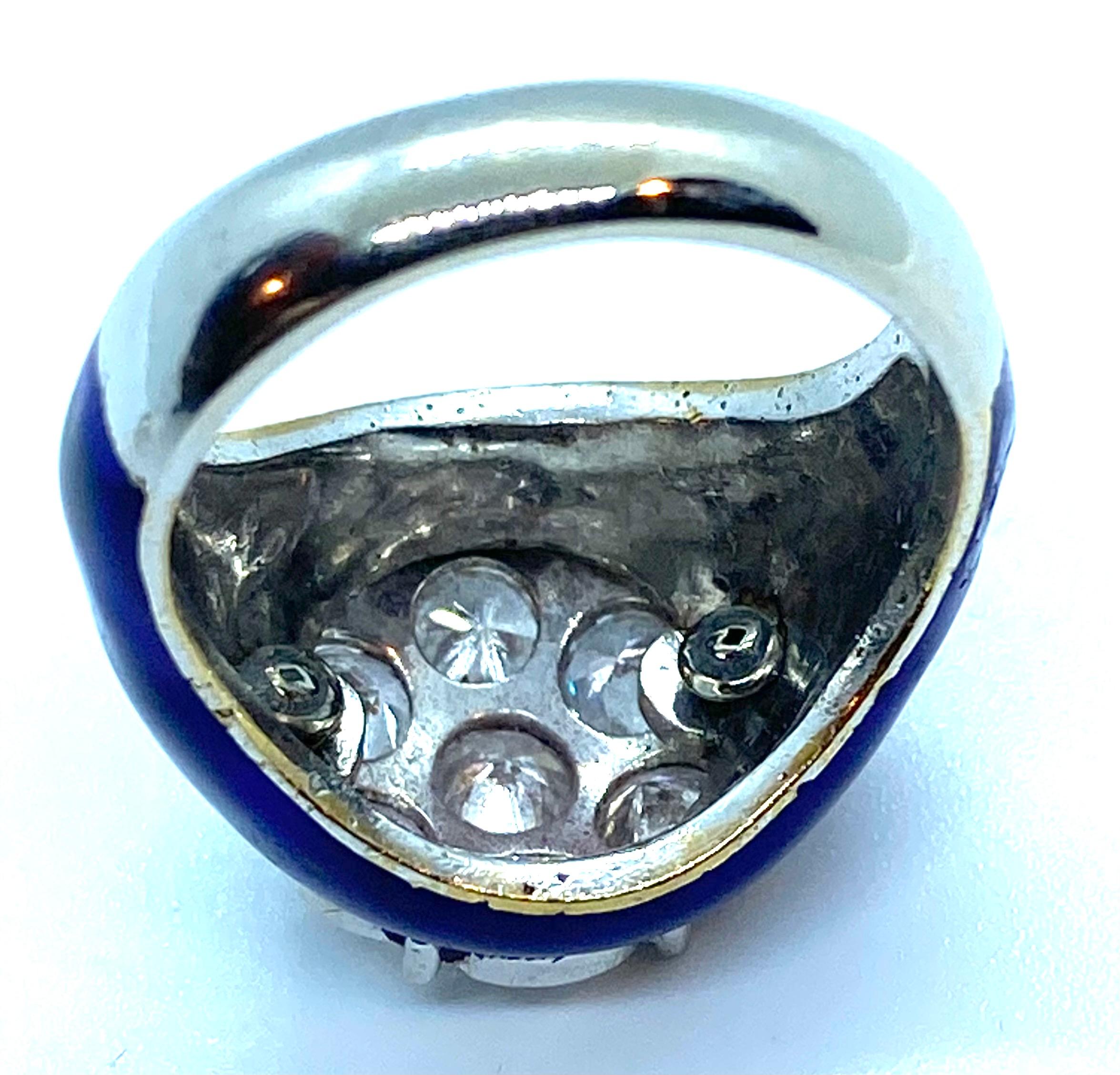 Blue Enamelled Diamonds Ring For Sale 1