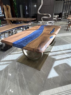 Blue Epoxy Resin Root Walnut Custom Dining Table