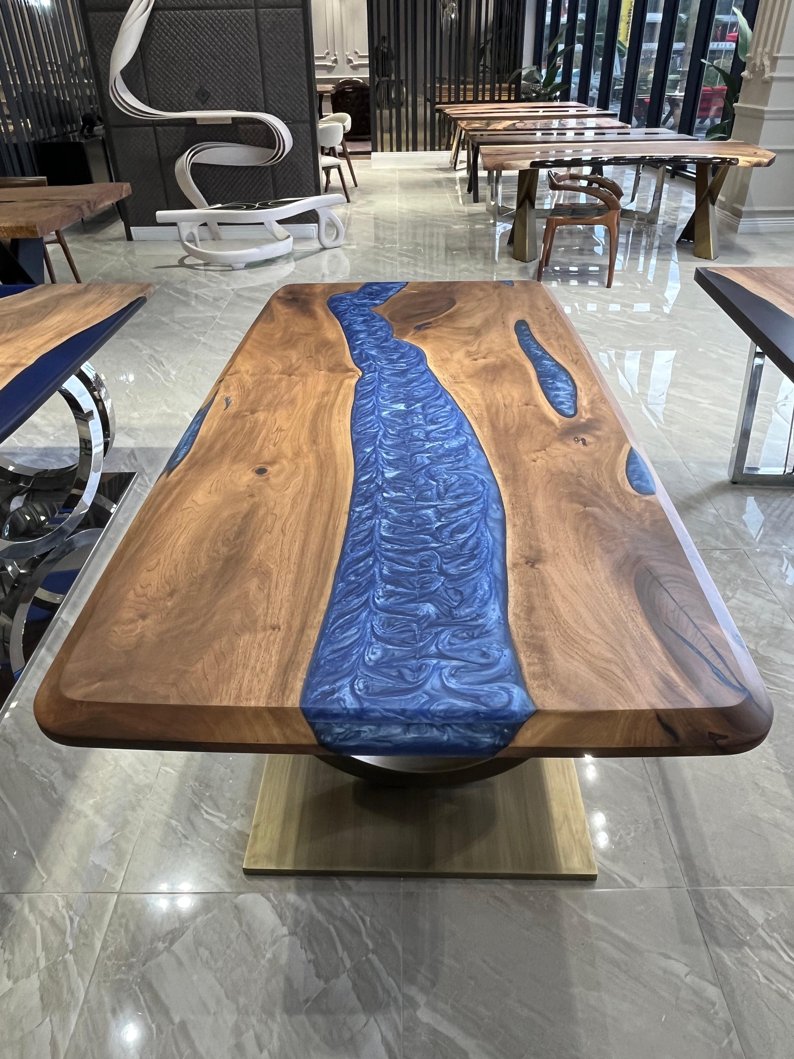 table epoxy bleu