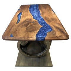 Blue Epoxy Resin Root Walnut Custom Dining Table