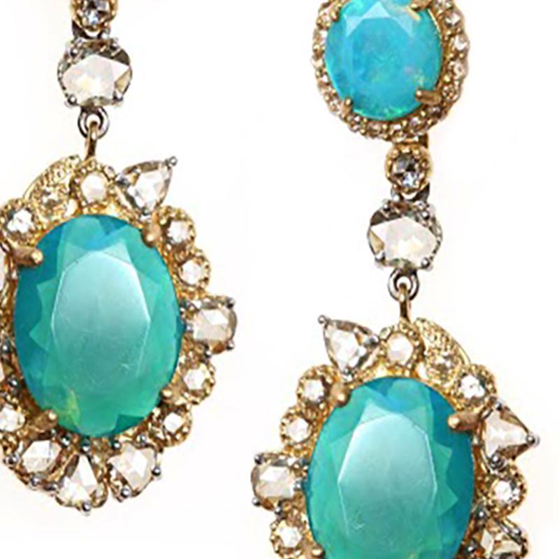 Modern Blue Ethiopian Opals Earrings with 2.67 Carat Diamonds