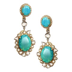 Blaue äthiopische Opalenohrringe mit 2,67 Karat Diamanten