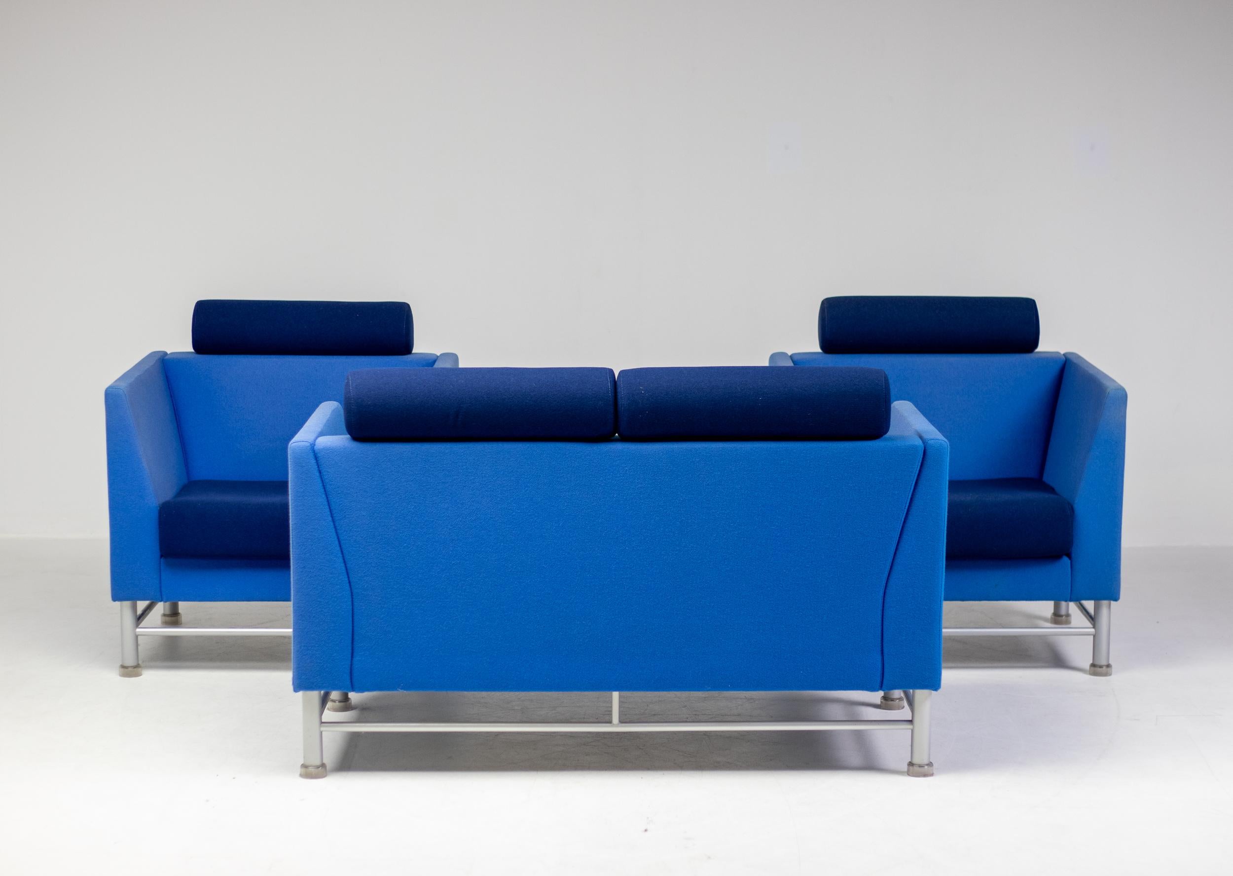 Post-Modern Blue Ettore Sottsass East Side Sofa and Two Lounge Chairs