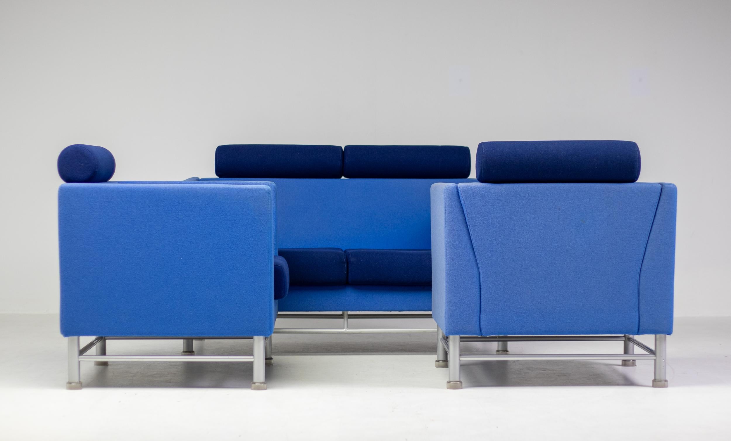 Blue Ettore Sottsass East Side Sofa and Two Lounge Chairs In Fair Condition In Dronten, NL