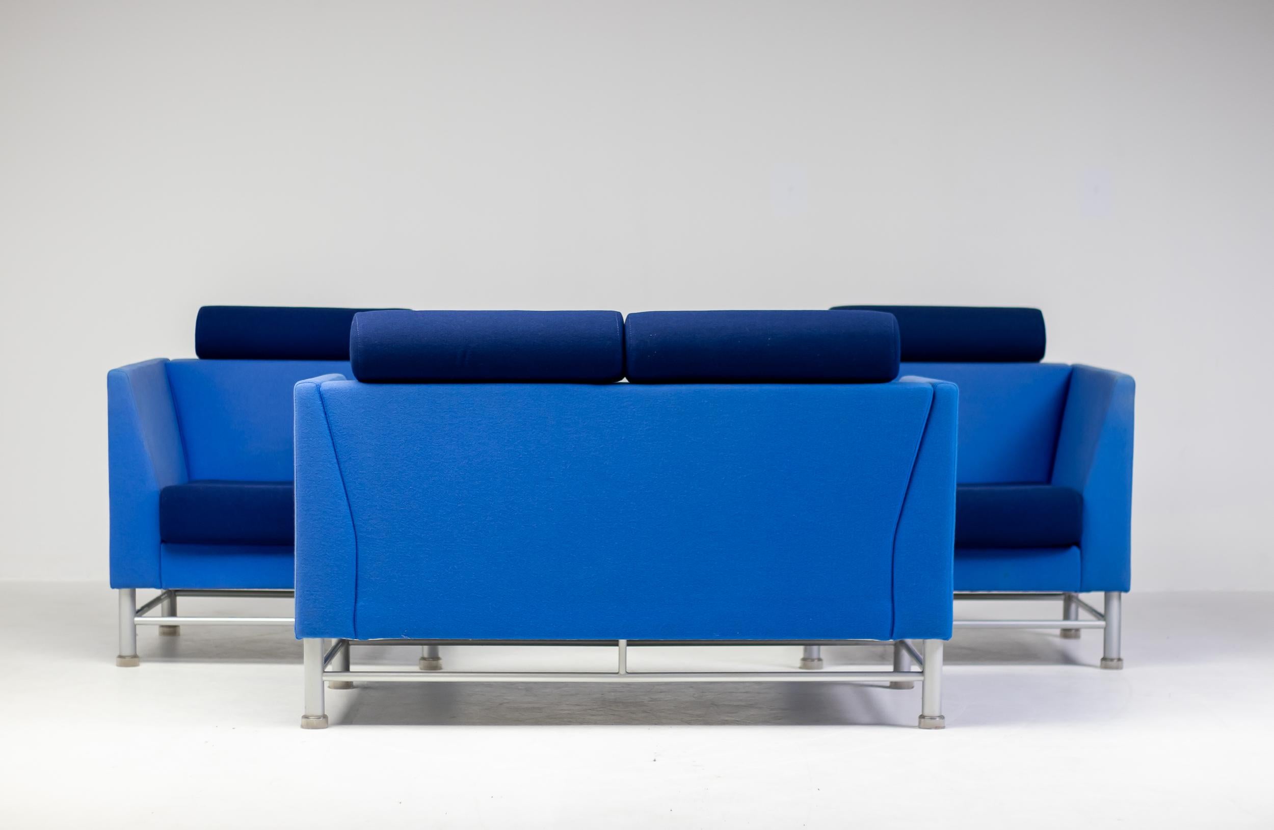 Late 20th Century Blue Ettore Sottsass East Side Sofa and Two Lounge Chairs