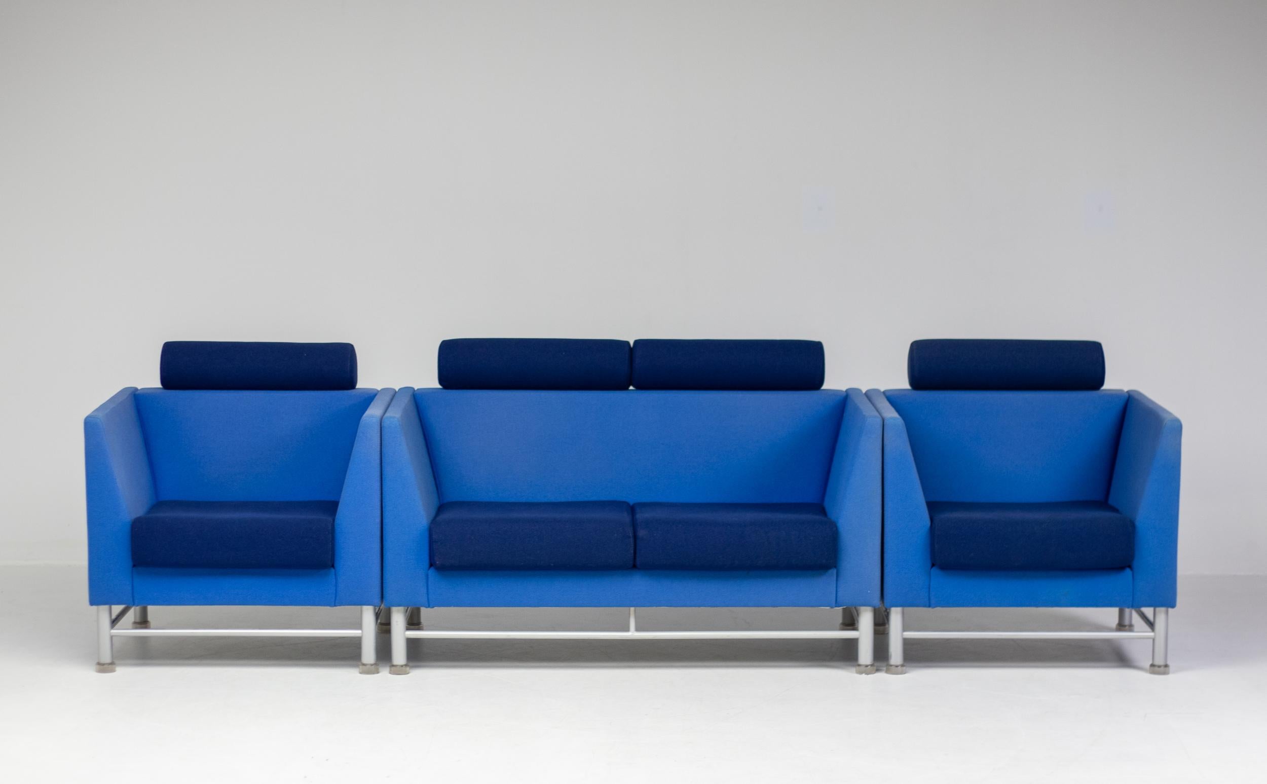 Blue Ettore Sottsass East Side Sofa and Two Lounge Chairs 1
