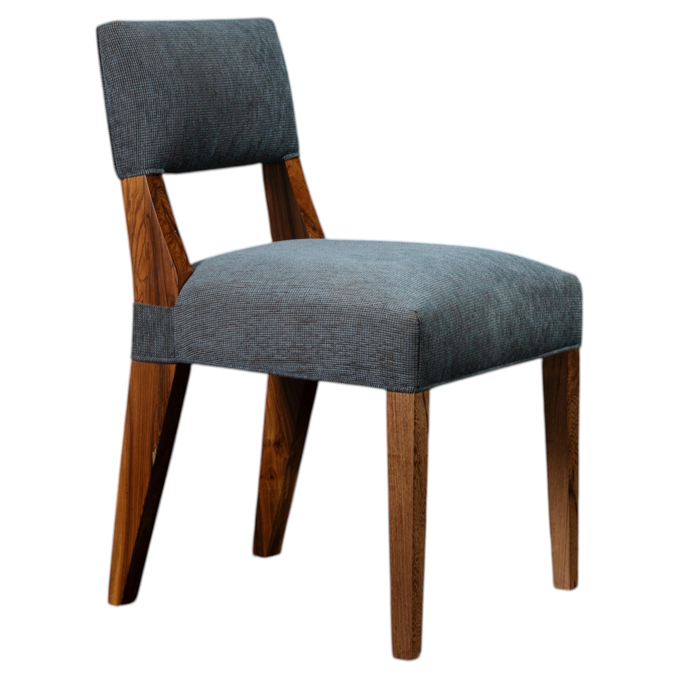 Blue Fabric Dining Chair in Exotic Wood by Costantini, Bruno, In Stock