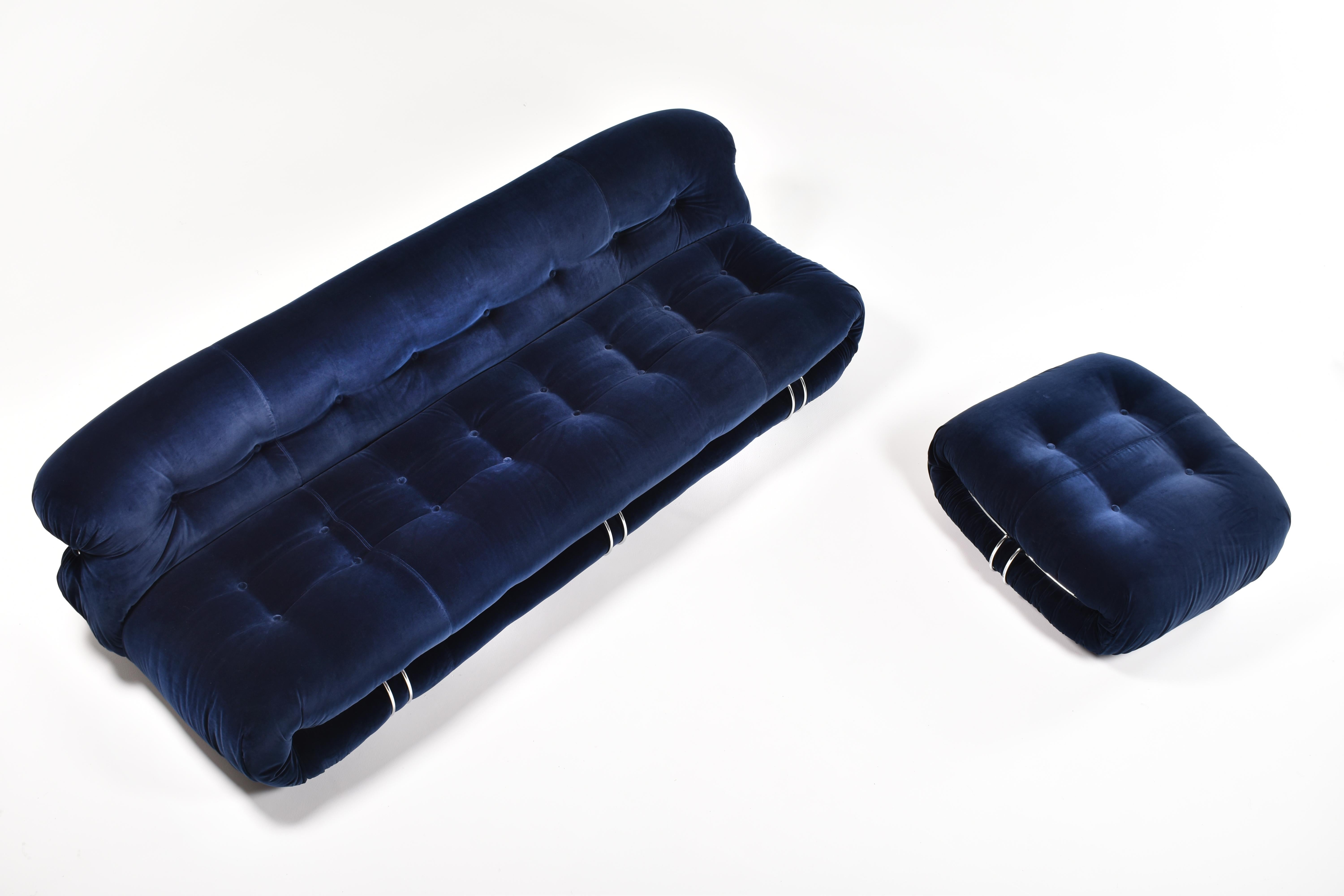Blue Fabric Soriana Sofa and Ottoman by Afra & Tobia Scarpa for Cassina, 1970s 3