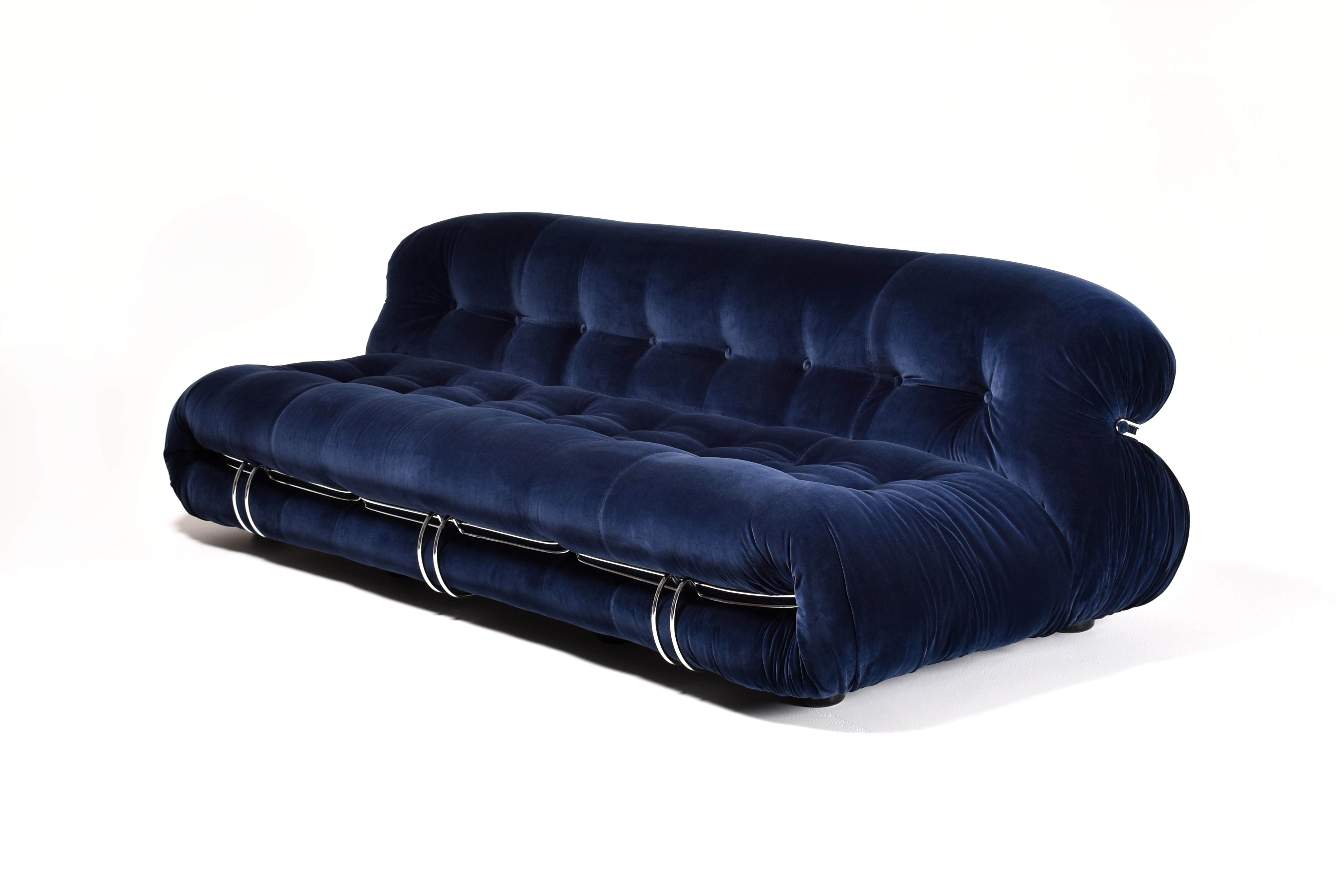 Blue Fabric Soriana Sofa and Ottoman by Afra & Tobia Scarpa for Cassina, 1970s 5