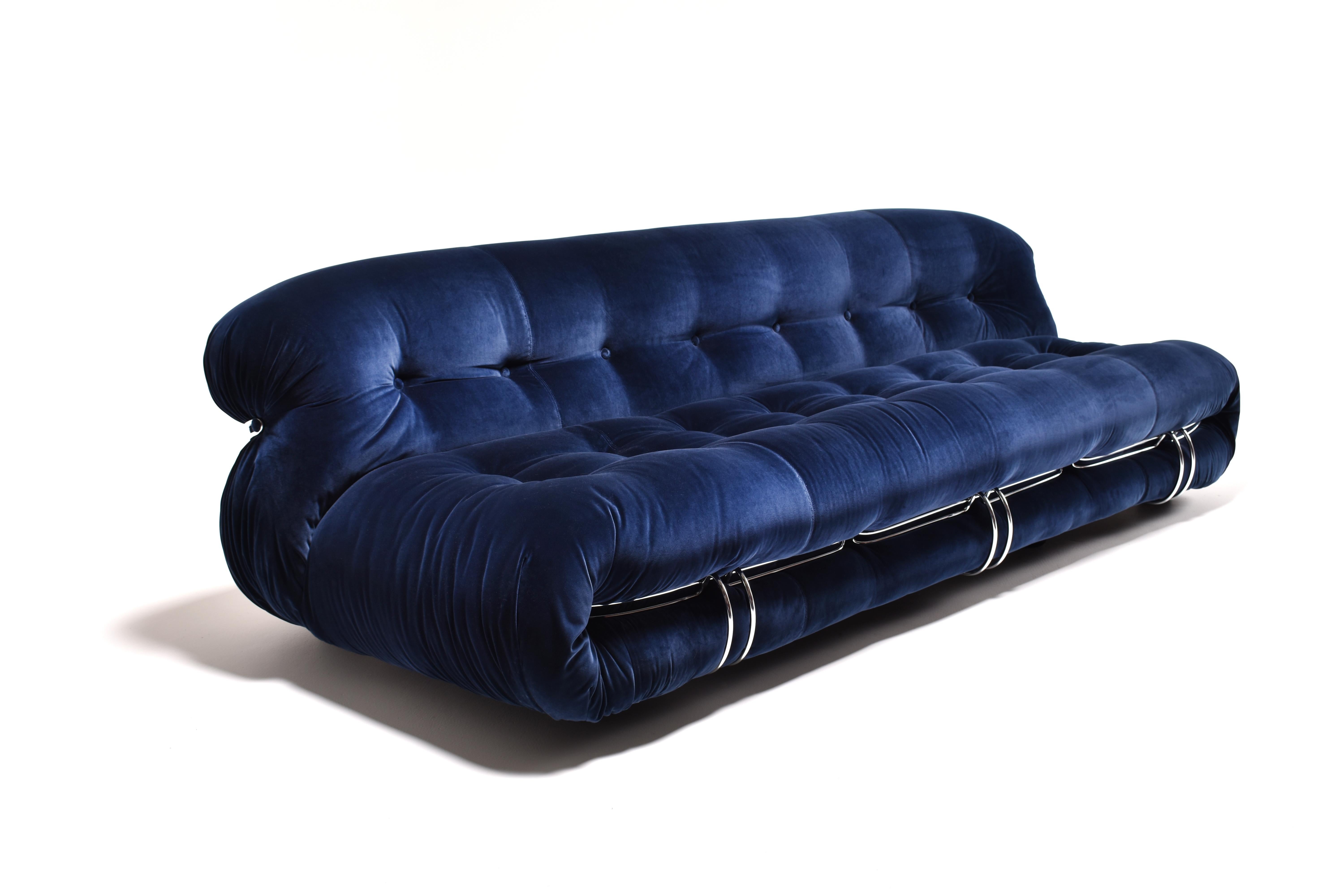 Blue Fabric Soriana Sofa and Ottoman by Afra & Tobia Scarpa for Cassina, 1970s In Good Condition In Le Grand-Saconnex, CH