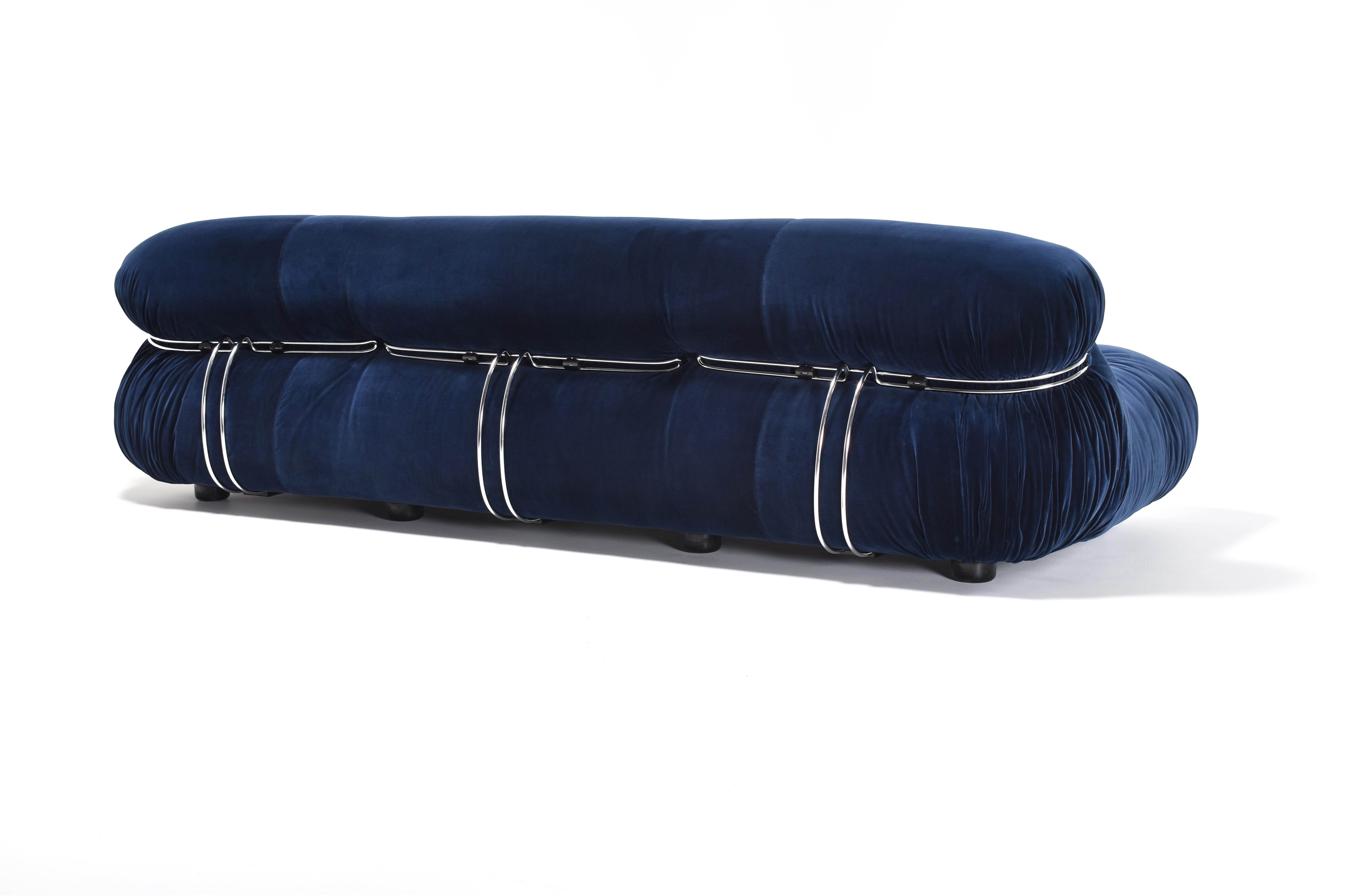 Blue Fabric Soriana Sofa and Ottoman by Afra & Tobia Scarpa for Cassina, 1970s 1