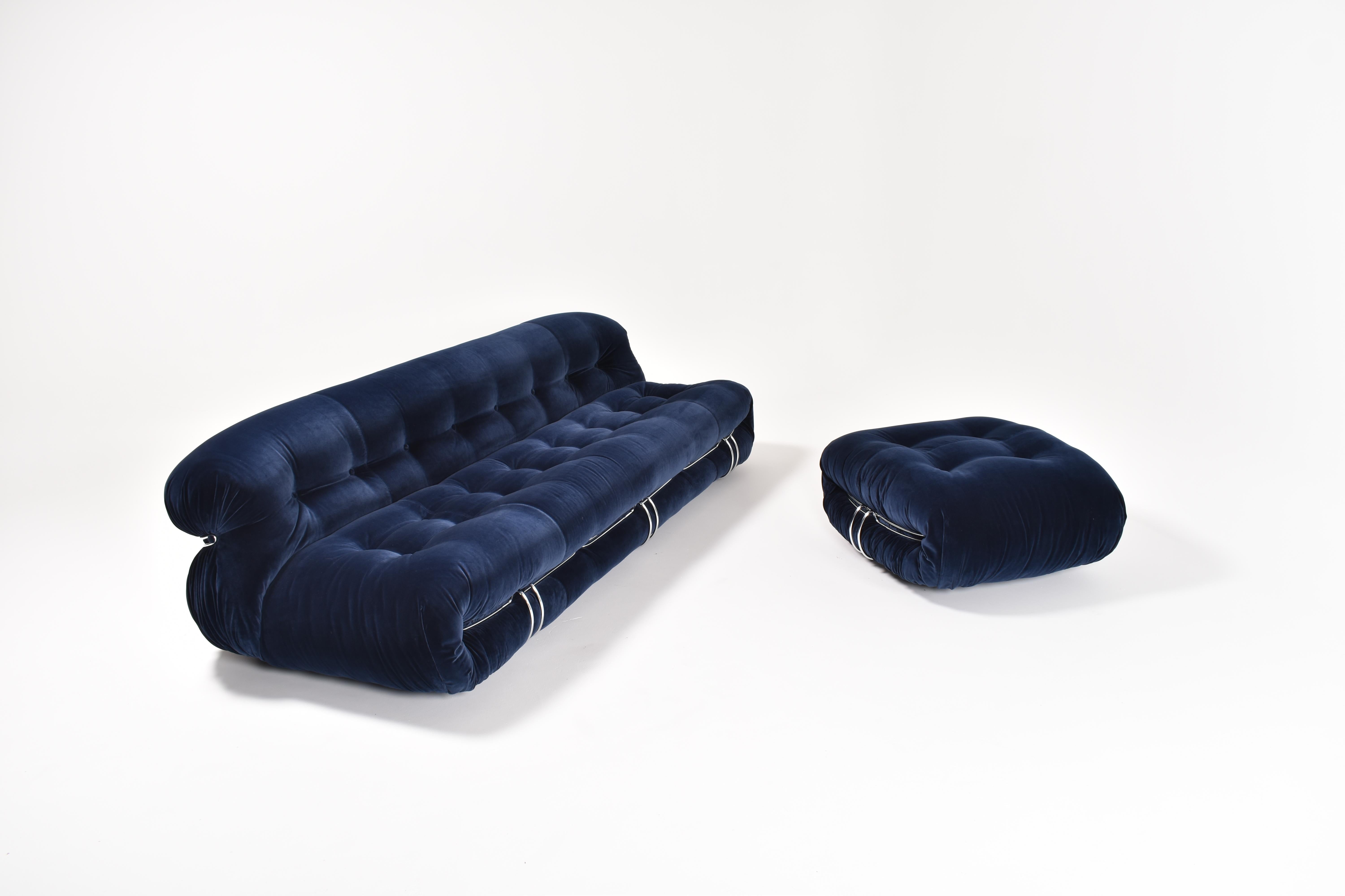 Blue Fabric Soriana Sofa and Ottoman by Afra & Tobia Scarpa for Cassina, 1970s 2