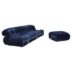 Soriana-Sofa und Ottomane aus blauem Stoff von Afra & Tobia Scarpa für Cassina, 1970er Jahre