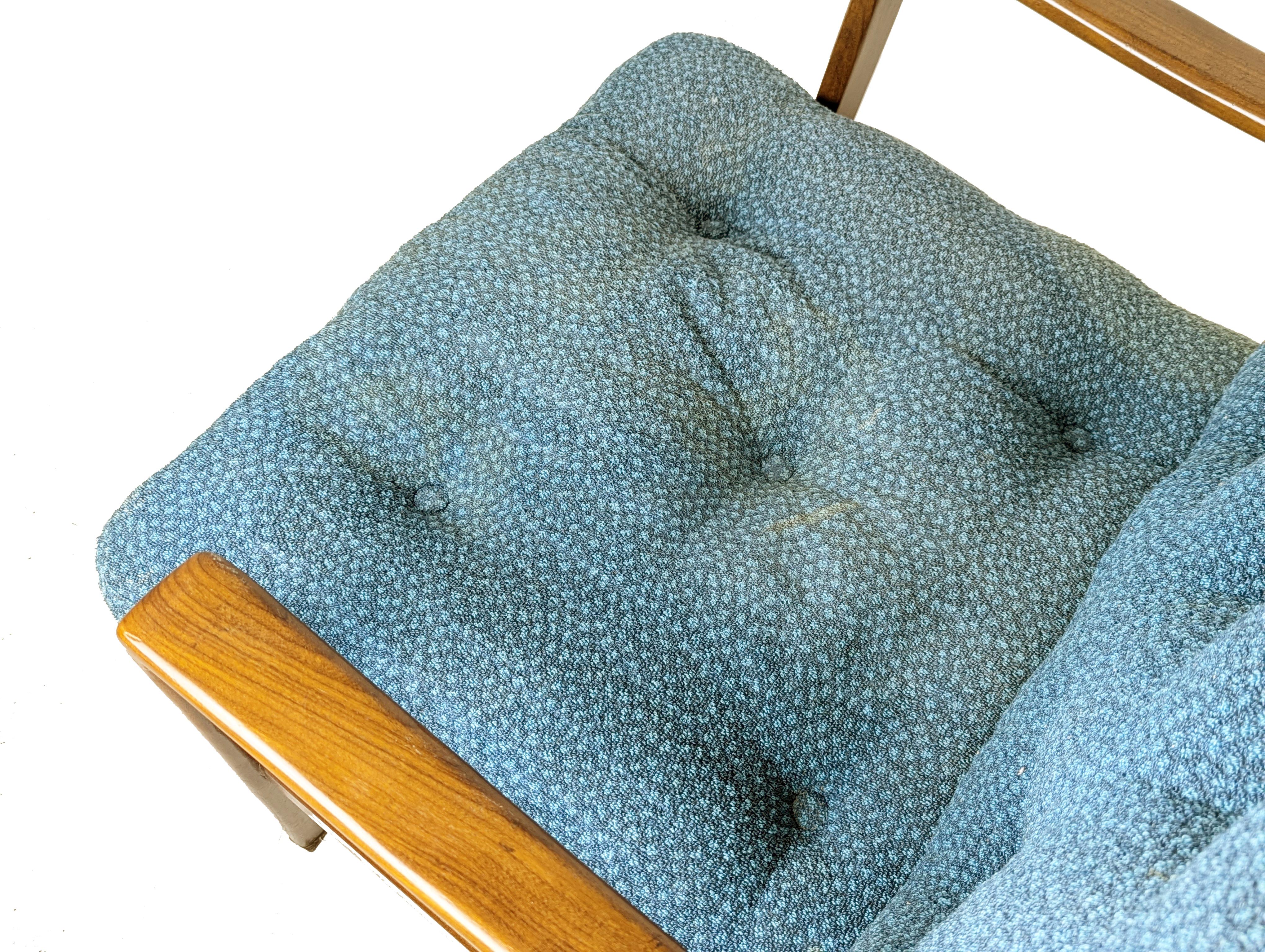 Blue fabric & teakwood 1960s armchair by Arne Wahl Iversen for Komfort For Sale 4