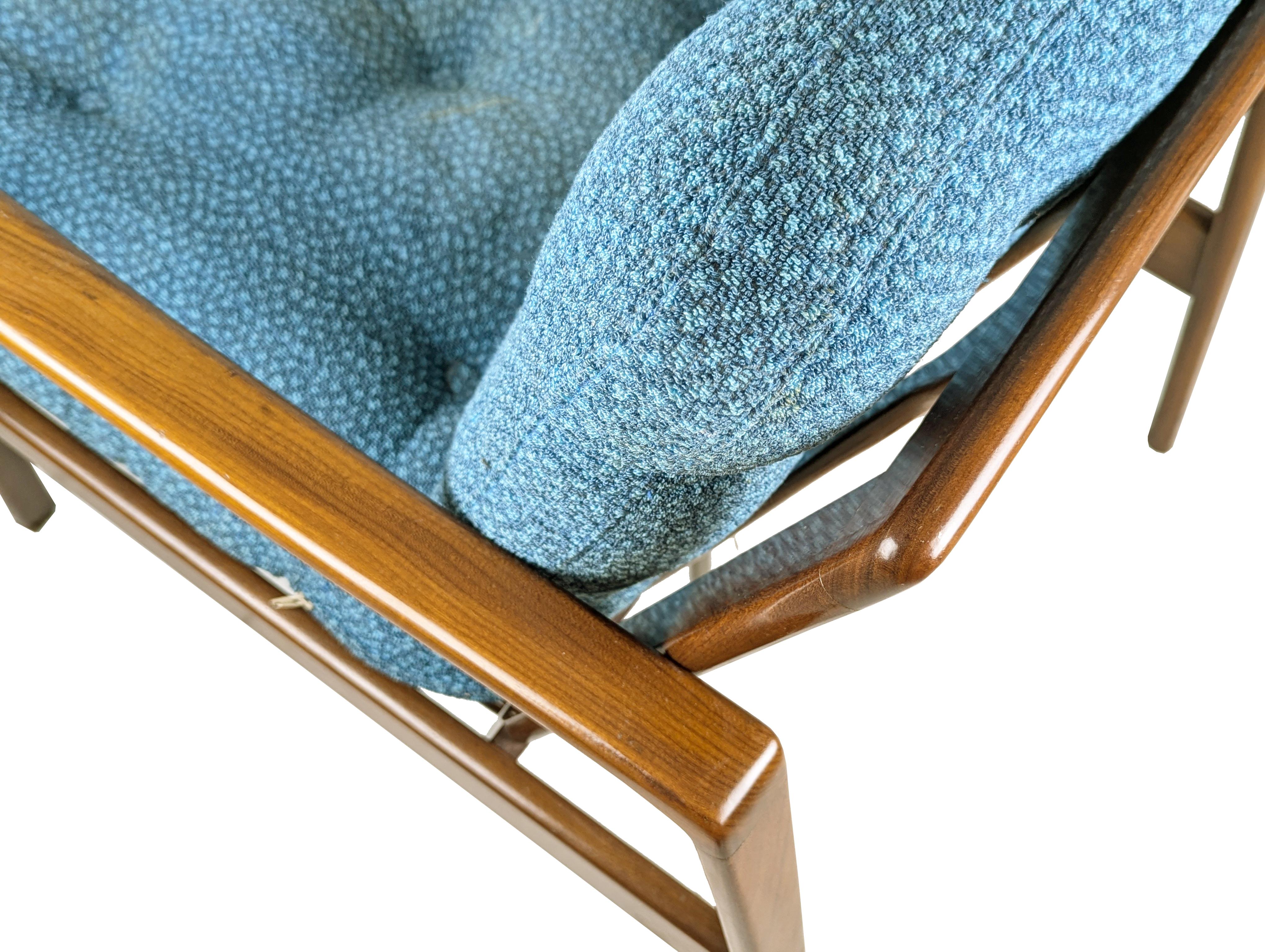 Mid-Century Modern Blue fabric & teakwood 1960s armchair by Arne Wahl Iversen for Komfort For Sale