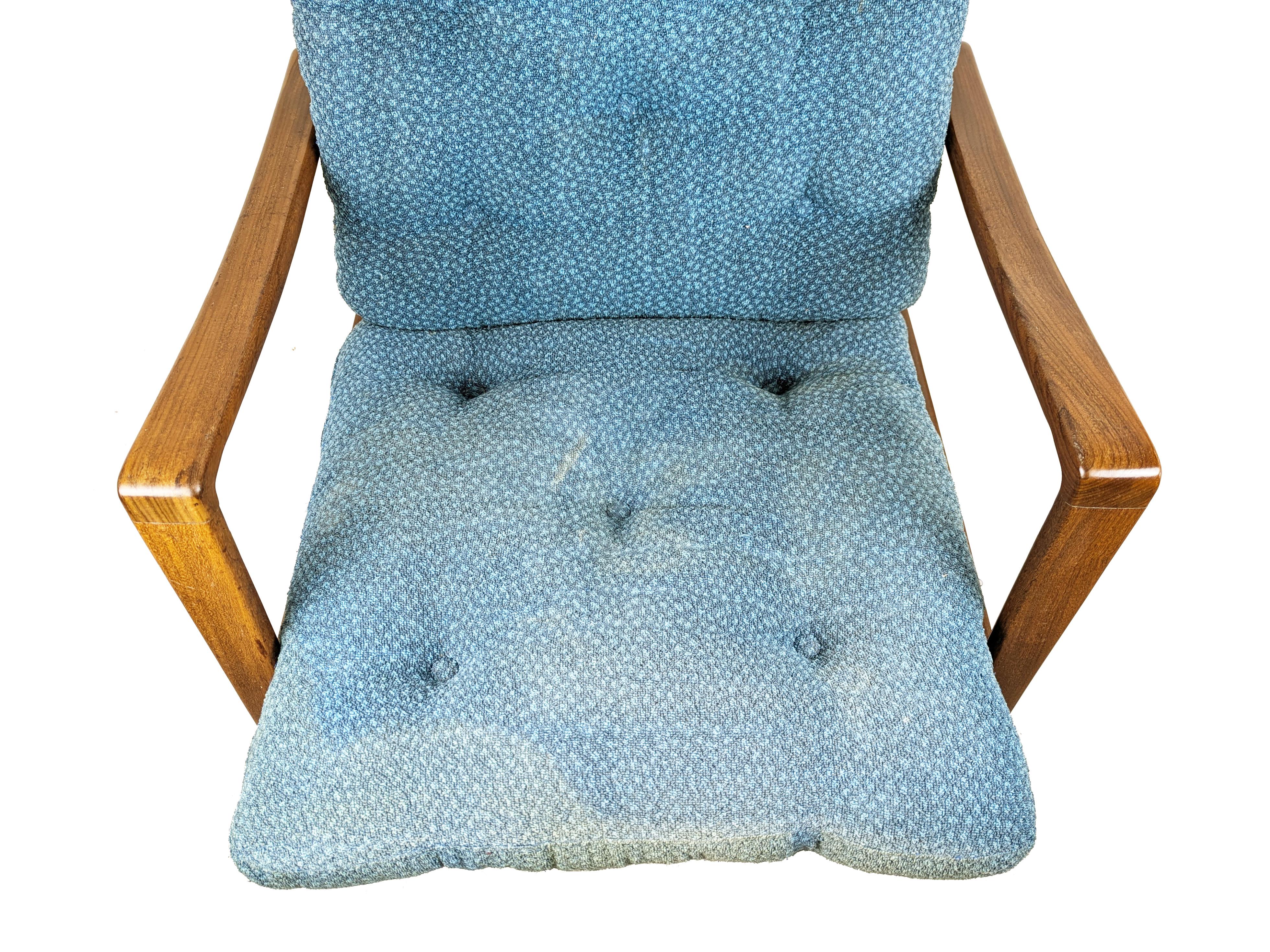 20th Century Blue fabric & teakwood 1960s armchair by Arne Wahl Iversen for Komfort For Sale
