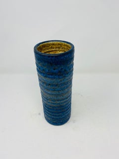 Blue Fat Lava Ceramic Cylinder Vase, 1960s
