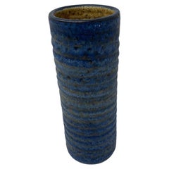 Blue Fat Lava Ceramic Cylinder Vase, 1960s