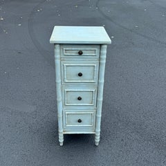 Blue Faux Bamboo Tall Narrow Painted Jewelry Lingerie Chest